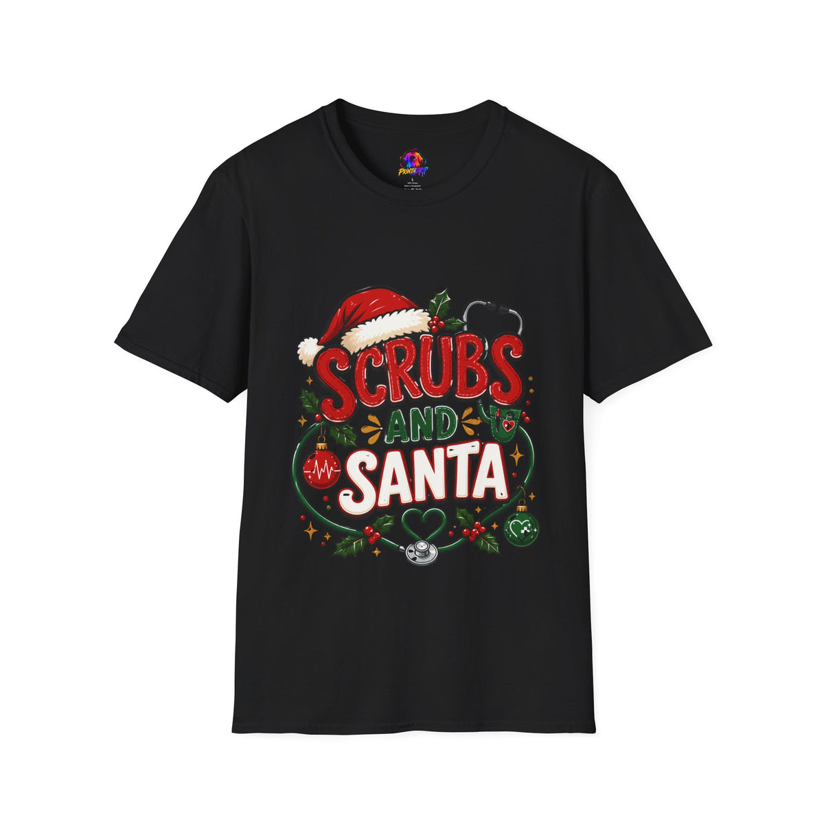 Scrubs and Santa Christmas Tee — Funny Nurse Holiday T-Shirt