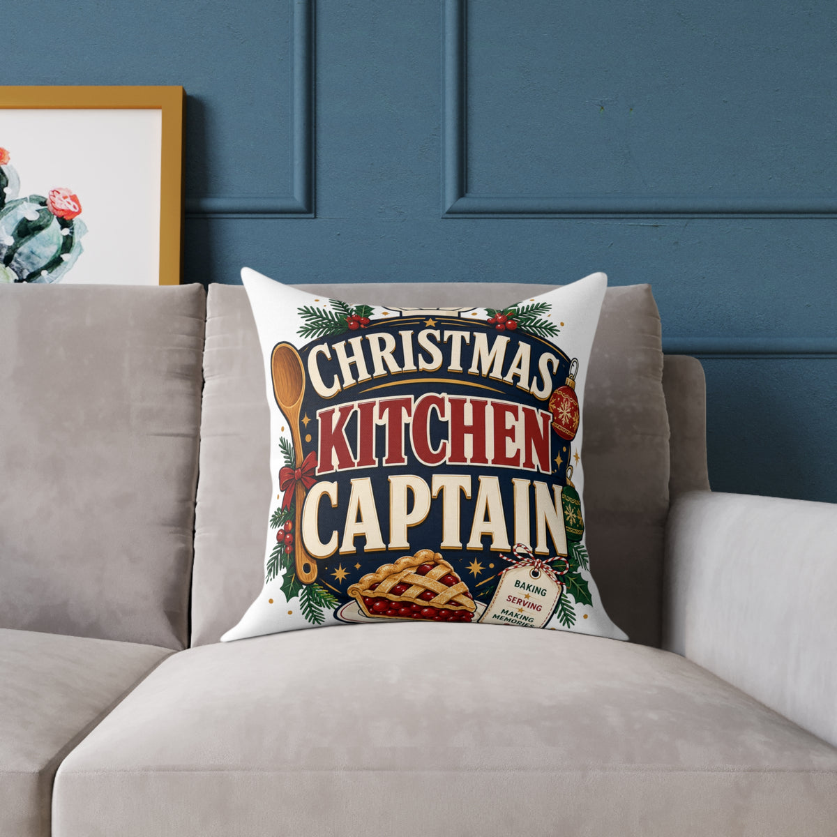 Christmas Kitchen Captain Modern Day Christmas Square Poly Canvas Pillow