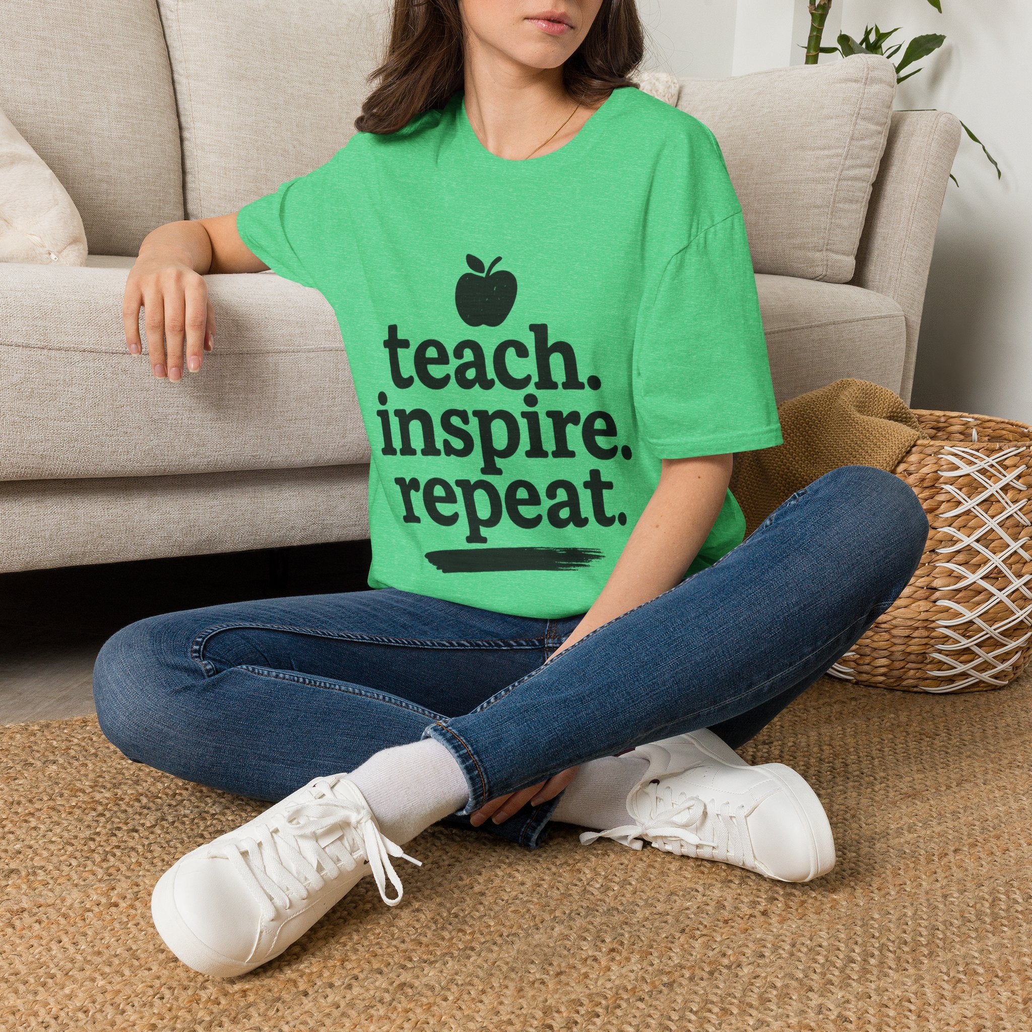 Teach. Inspire. Repeat. T‑Shirt — Teacher Apple Graphic Tee - Trending Now - August 2026 Trends - Everyday T-Shirt