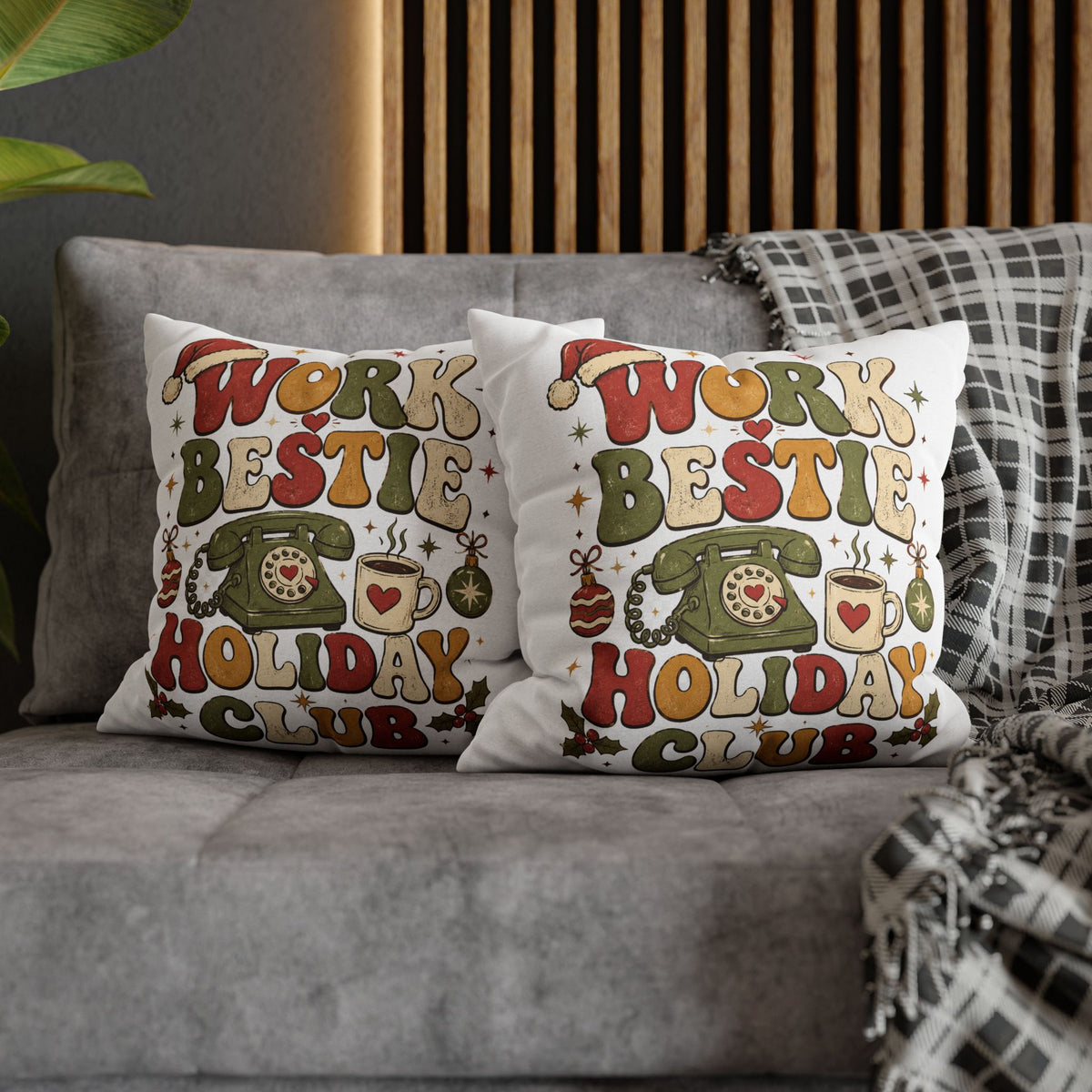 Holiday Work Bestie Pillowcase Modern Day Christmas  — Festive Office Friend Decorative Pillow Cover