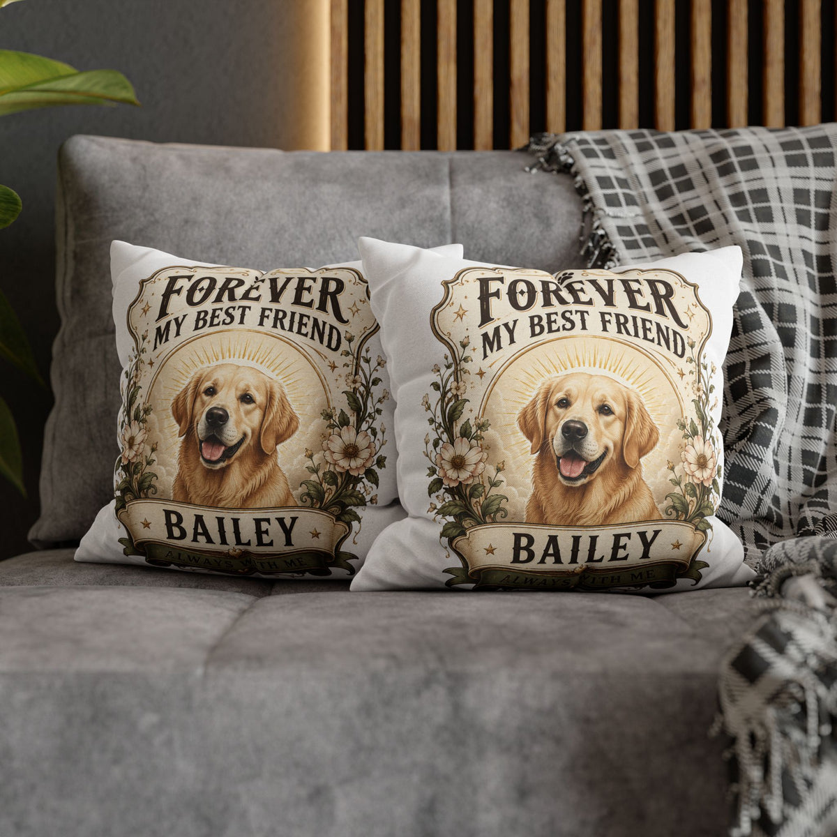 Forever My Best Friend Golden Retriever Milo Bailey Dog Dad Mom Pillowcase – Personalized Dog Memorial Cushion Cover