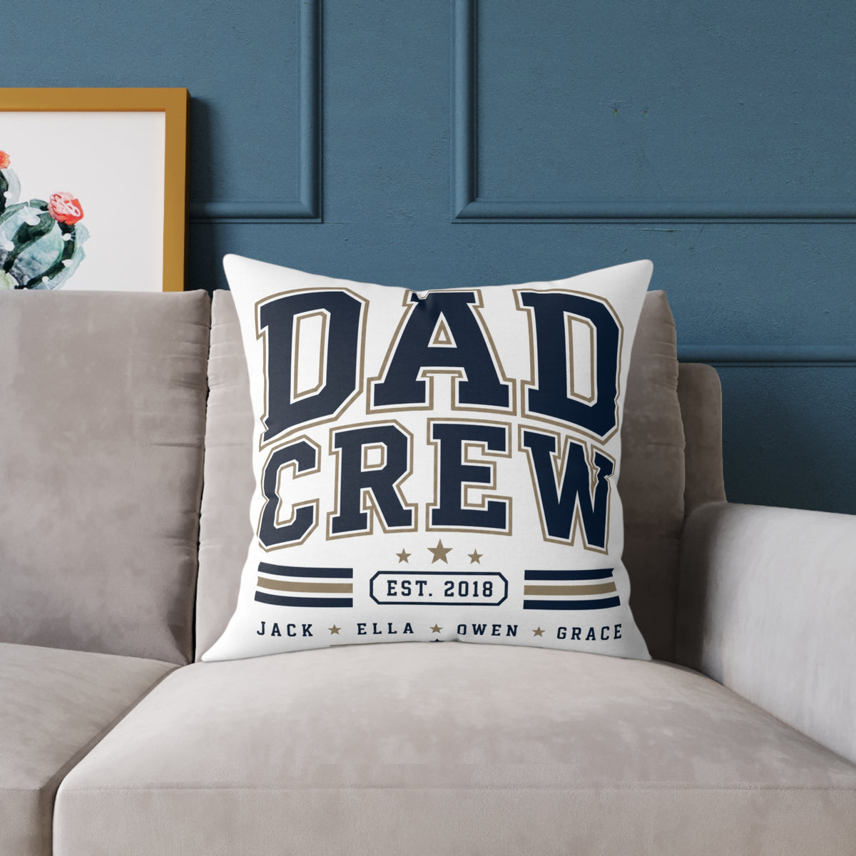 Dad Crew Square Pillow Milo Bailey Dog Dad Mom— Personalized Family Name & Est. Year Accent Pillow