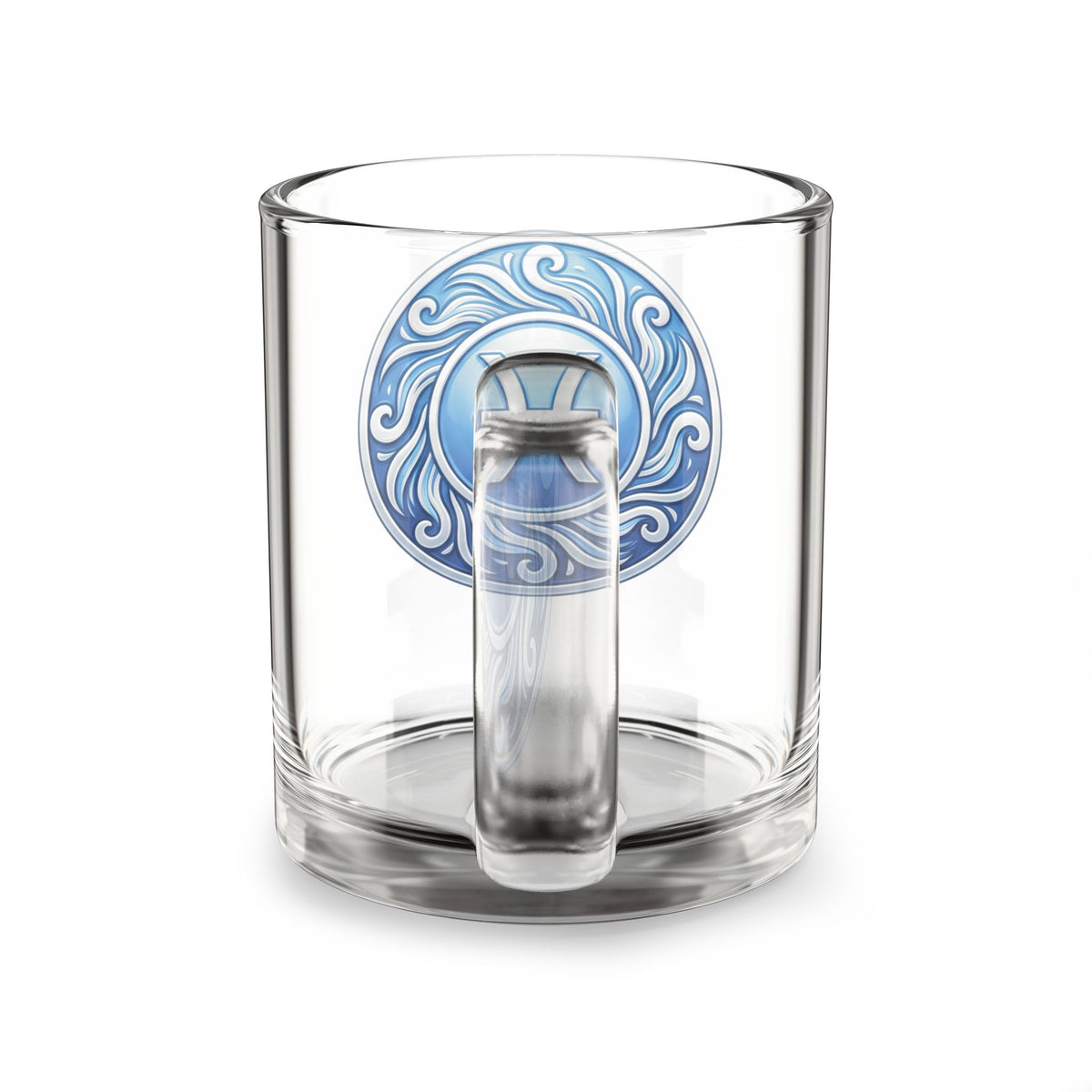 Pisces Zodiac Glass Mug — 10oz Astrology Coffee Cup, Blue Pisces Symbol