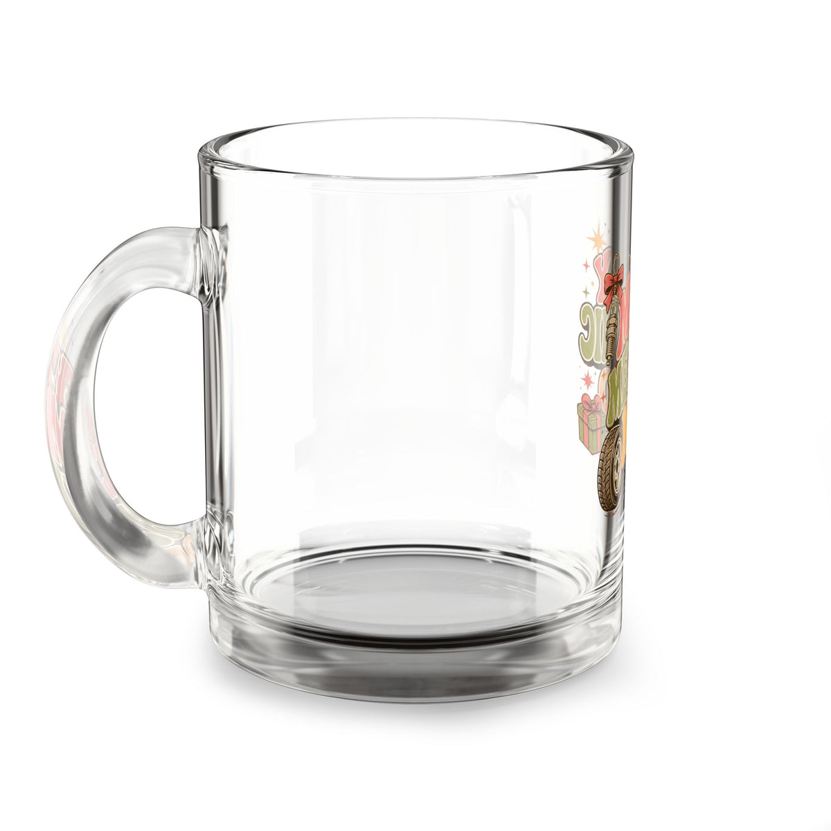 Modern Day Christmas Glass Mug  10oz Merry Mechanic Mood Glass Mug — 10oz Holiday Coffee Cup for Car Lovers