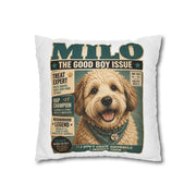 Dog Magazine Cover Pillowcase Milo Bailey Dog Dad Mom– "Milo: The Good Boy Issue" Decorative Throw Pillow