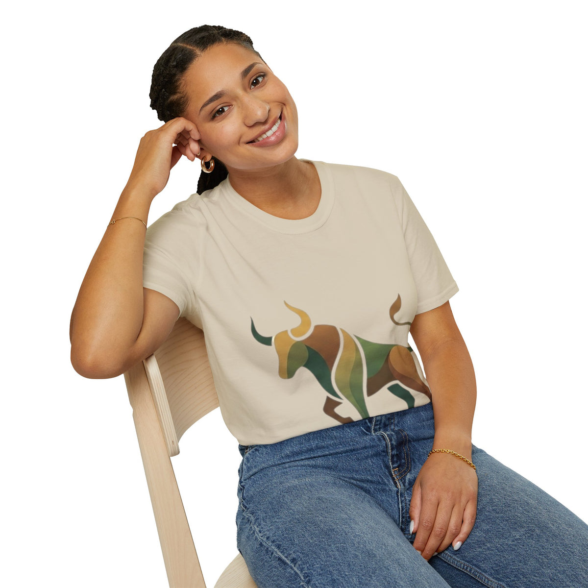 Bull Graphic T-Shirt — Earth Tone Geometric Taurus Design