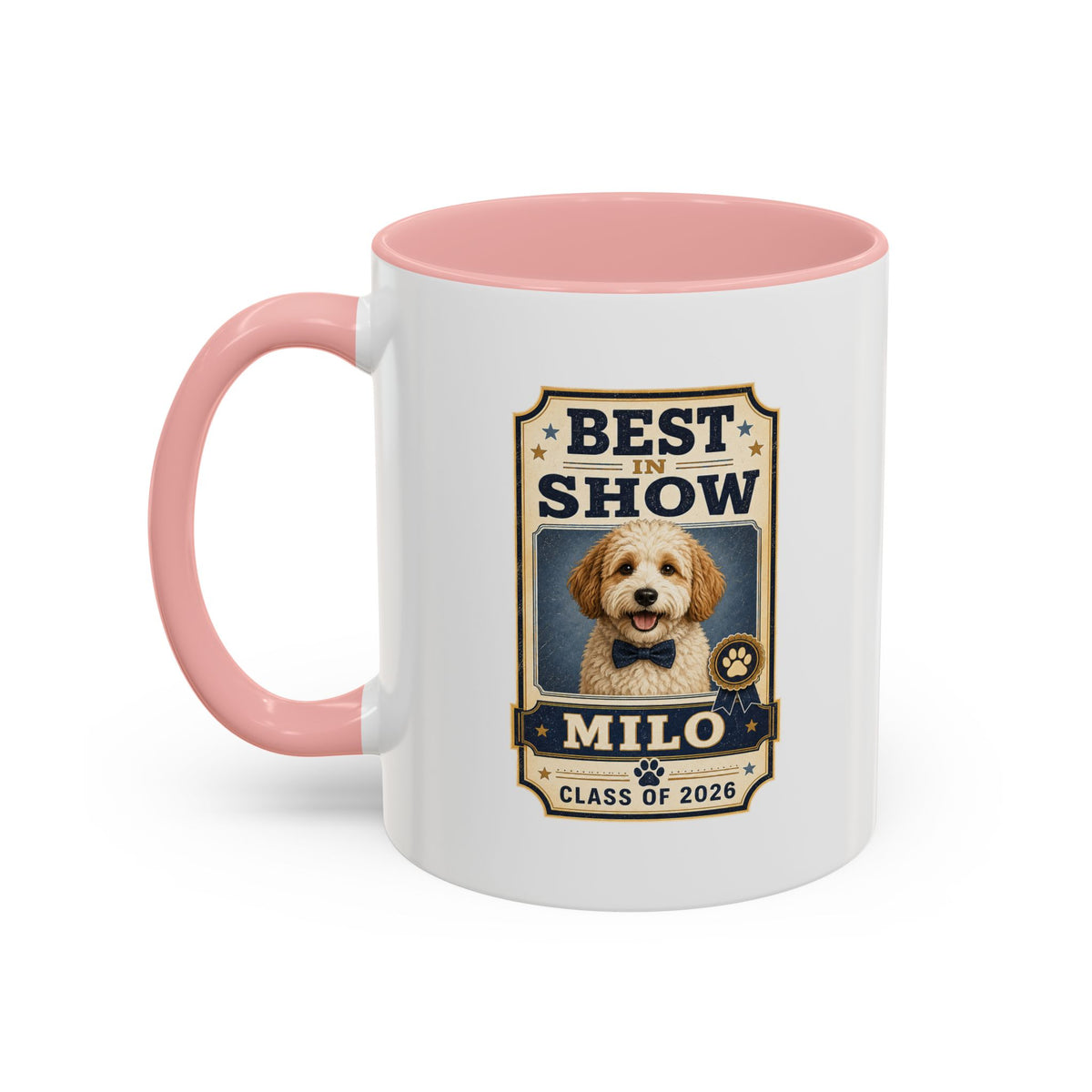 Milo Bailey Dog Dad Mom Best in Show Personalized Dog Photo Coffee Mug — Custom Pet Name (e.g., Milo) — Class of 2026 Accent Mug