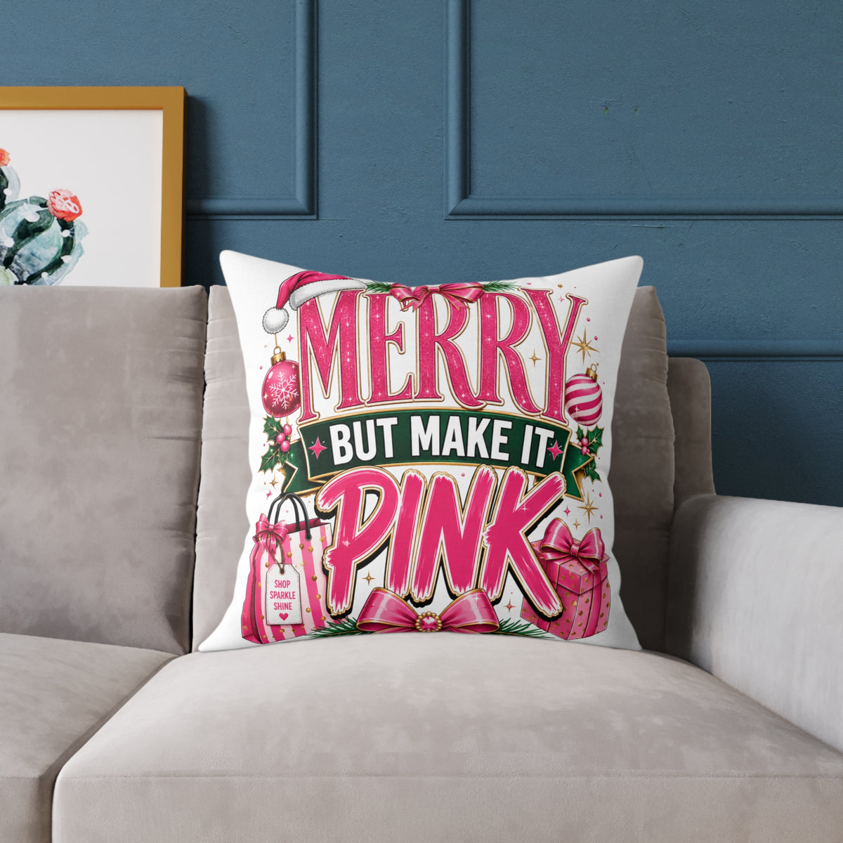 Merry But Make It Pink Christmas Pillow - Festive Pink Holiday Throw Pillow