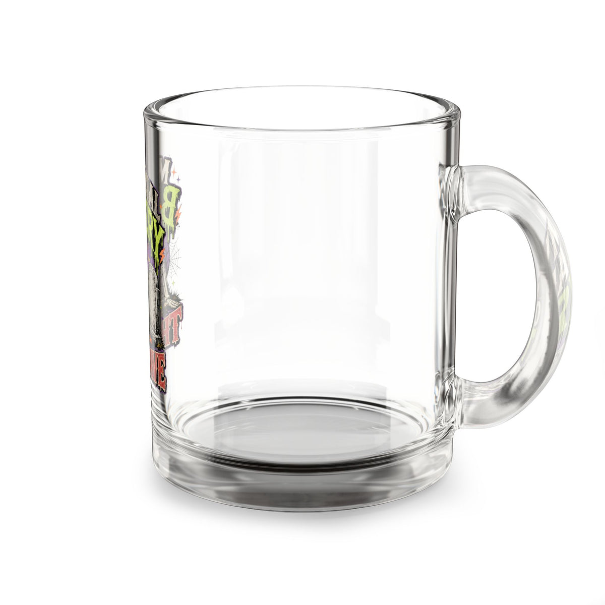 Halloween Glass Mug 10 oz  Glass Mug — "My Social Battery Is in the Grave" Skeleton Coffee Mug