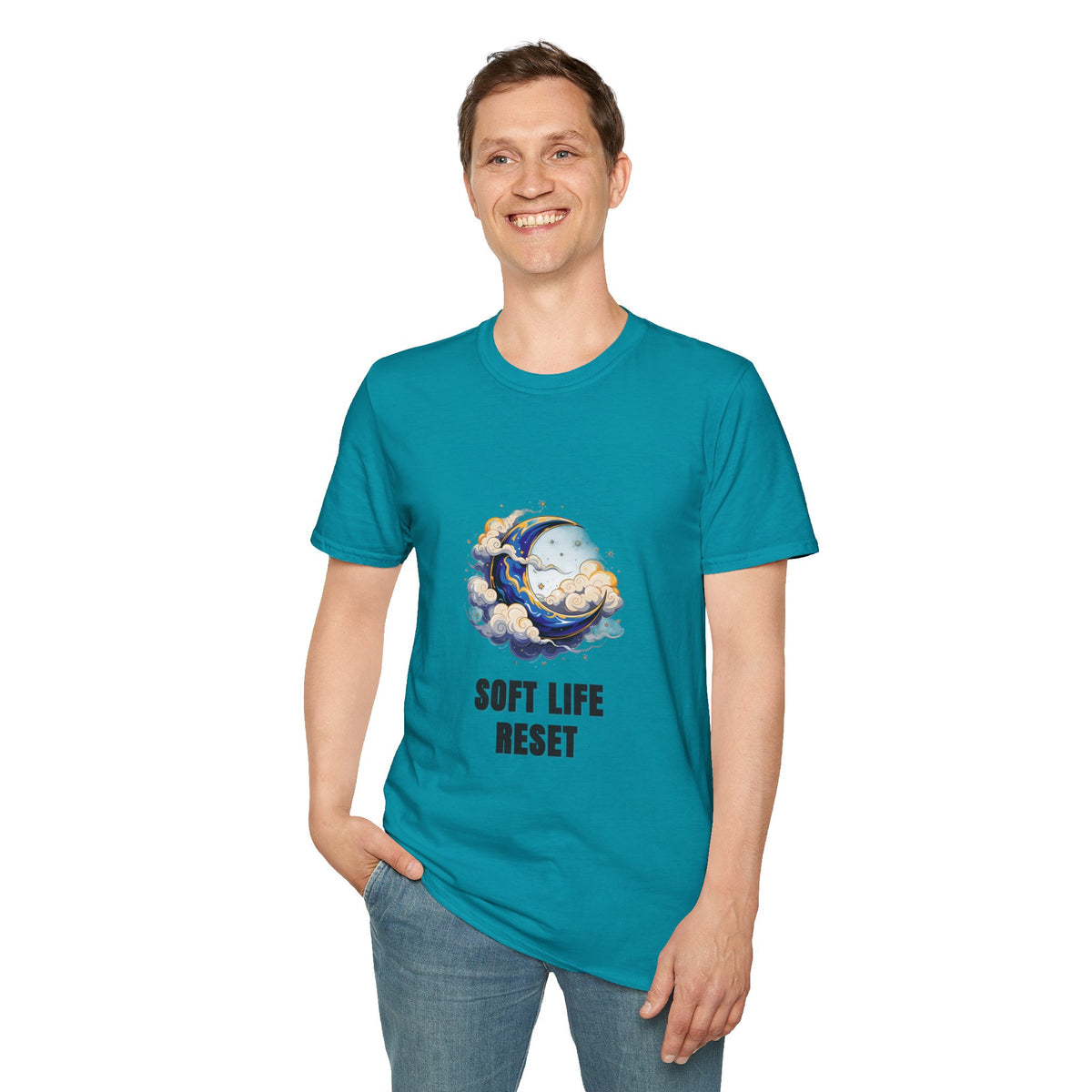 Soft Life Reset T-Shirt — Crescent Moon Cloud Graphic Tee - Trending Now - August 2026