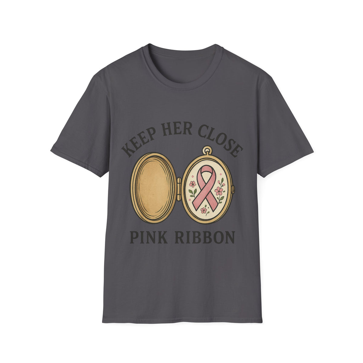 Keep Her Close Pink Ribbon Vintage Locket Graphic Tee - Trending Now - September 2026