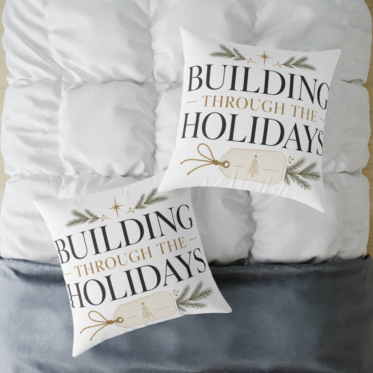 Christmas Holiday Building Through the Holidays Square Pillow — Christmas Decorative Throw Pillow