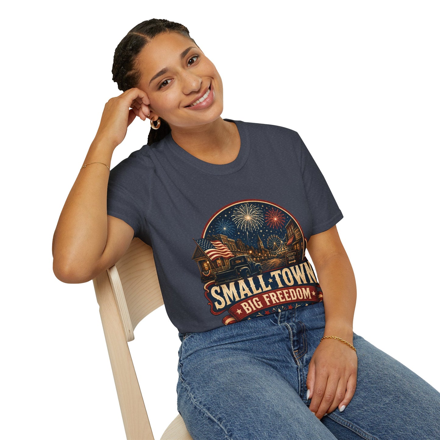 Small Town Big Freedom T-Shirt — Patriotic 4th of July Fireworks Tee