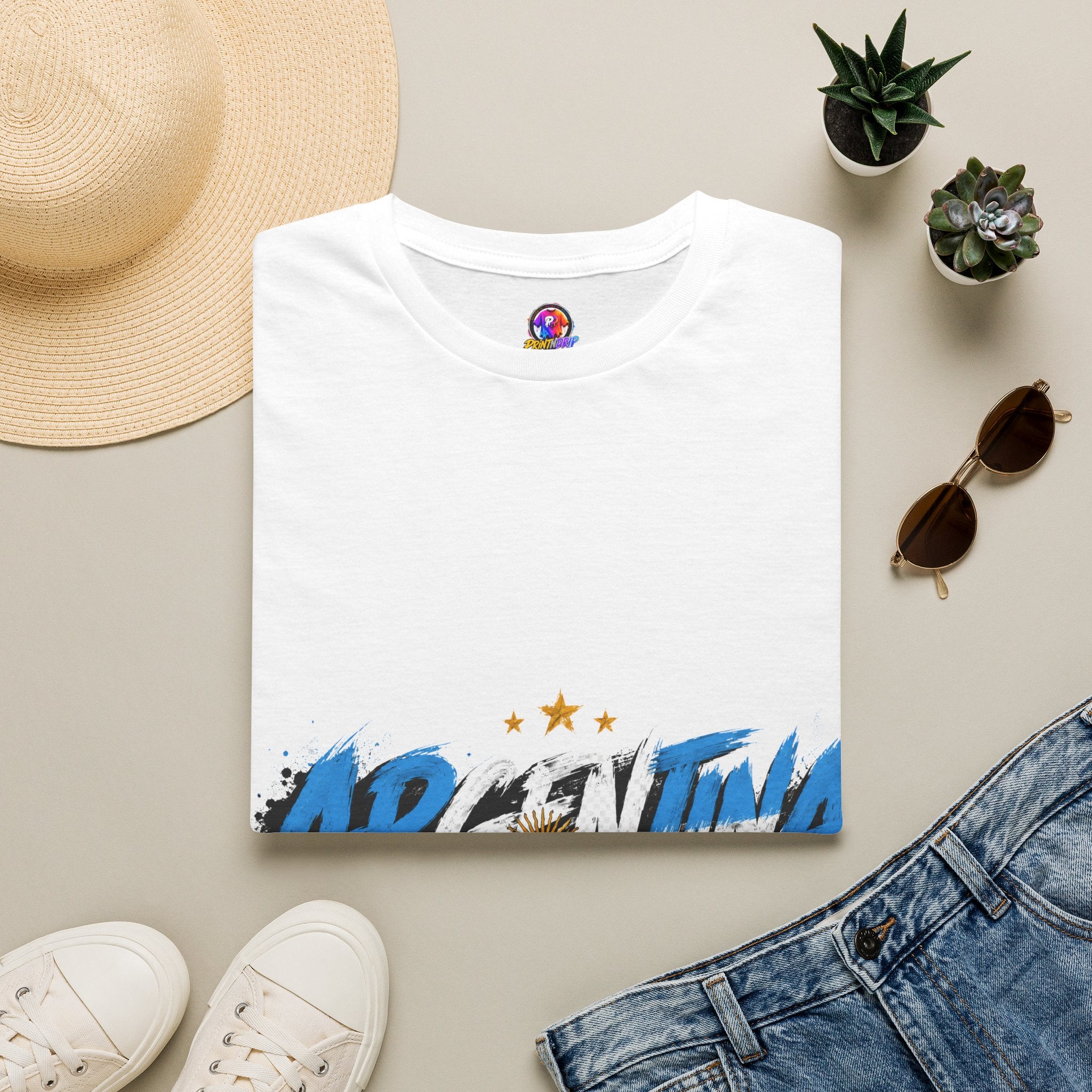 Argentina Graffiti T-Shirt — Soccer Fan Tee with Three Stars & Sun Emblem