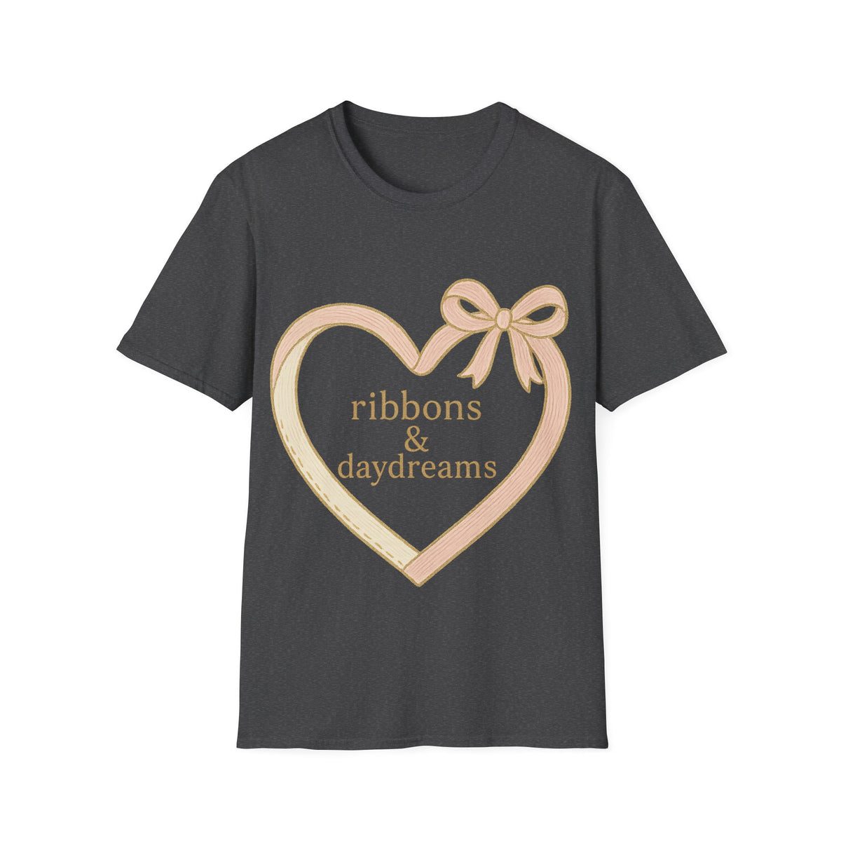 "Chain of Hearts" Gold Charm Ribbon Tee - Cute Coquette Heart Line Aesthetic White T-Shirt - Trending Now - September 2026