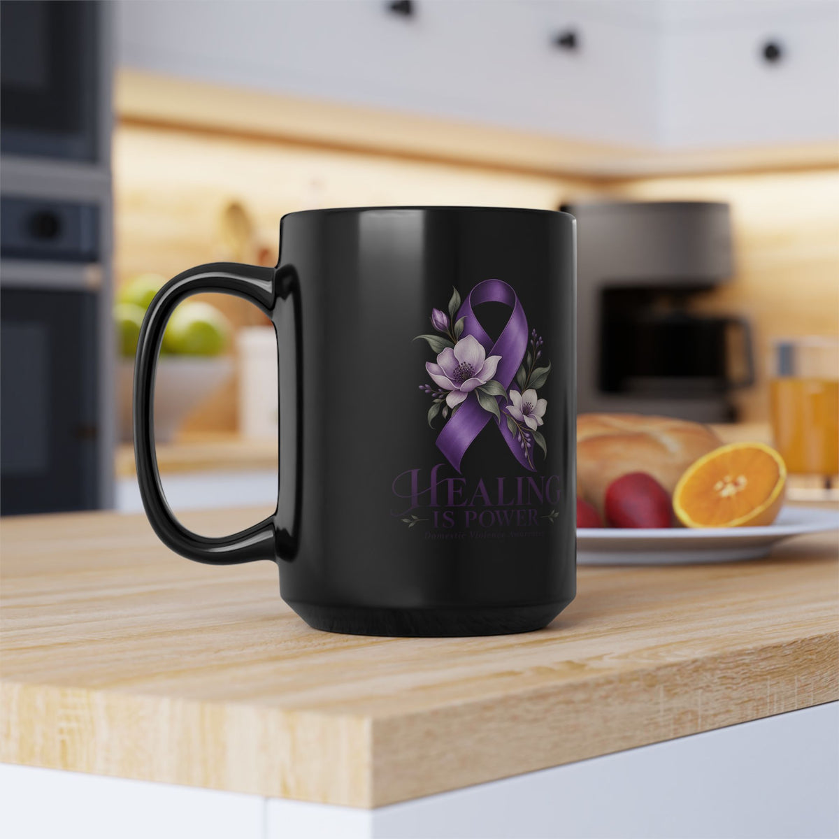 Healing Has Power Purple Ribbon Domestic Violence Awareness Mug