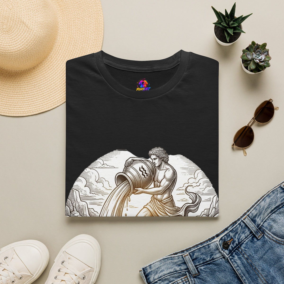 Aquarius Zodiac T-Shirt — Vintage Water Bearer Astrology Tee