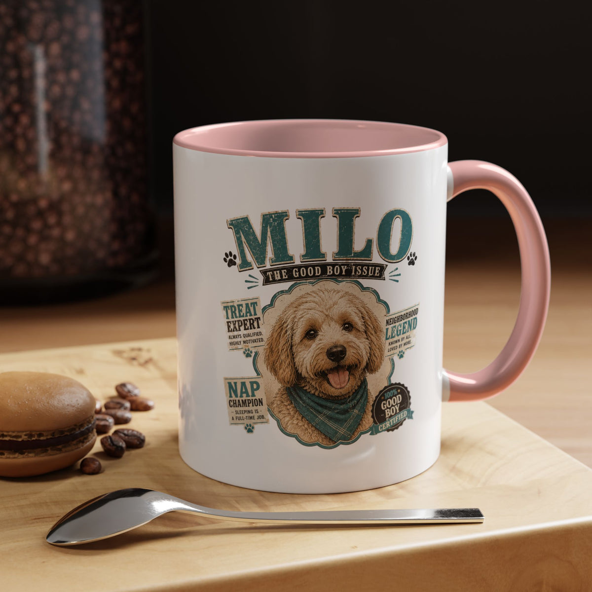 Milo Bailey Dog Dad Mom Personalized Dog Mug — "Milo The Good Boy" Accent Coffee Mug