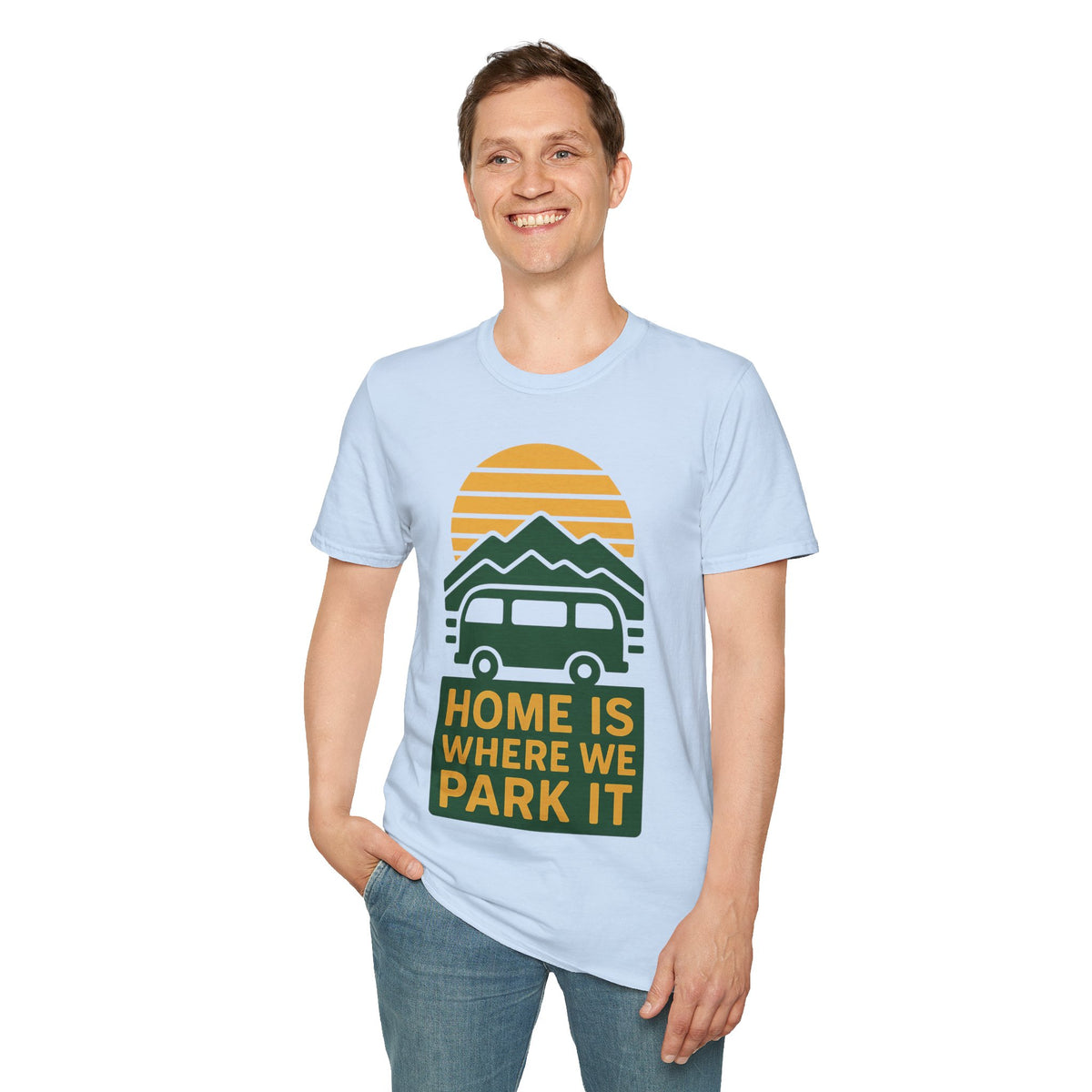 Camping T-Shirt — "Home Is Where We Park It" Retro Mountain Sunset Tee - Trending Now - September 2026