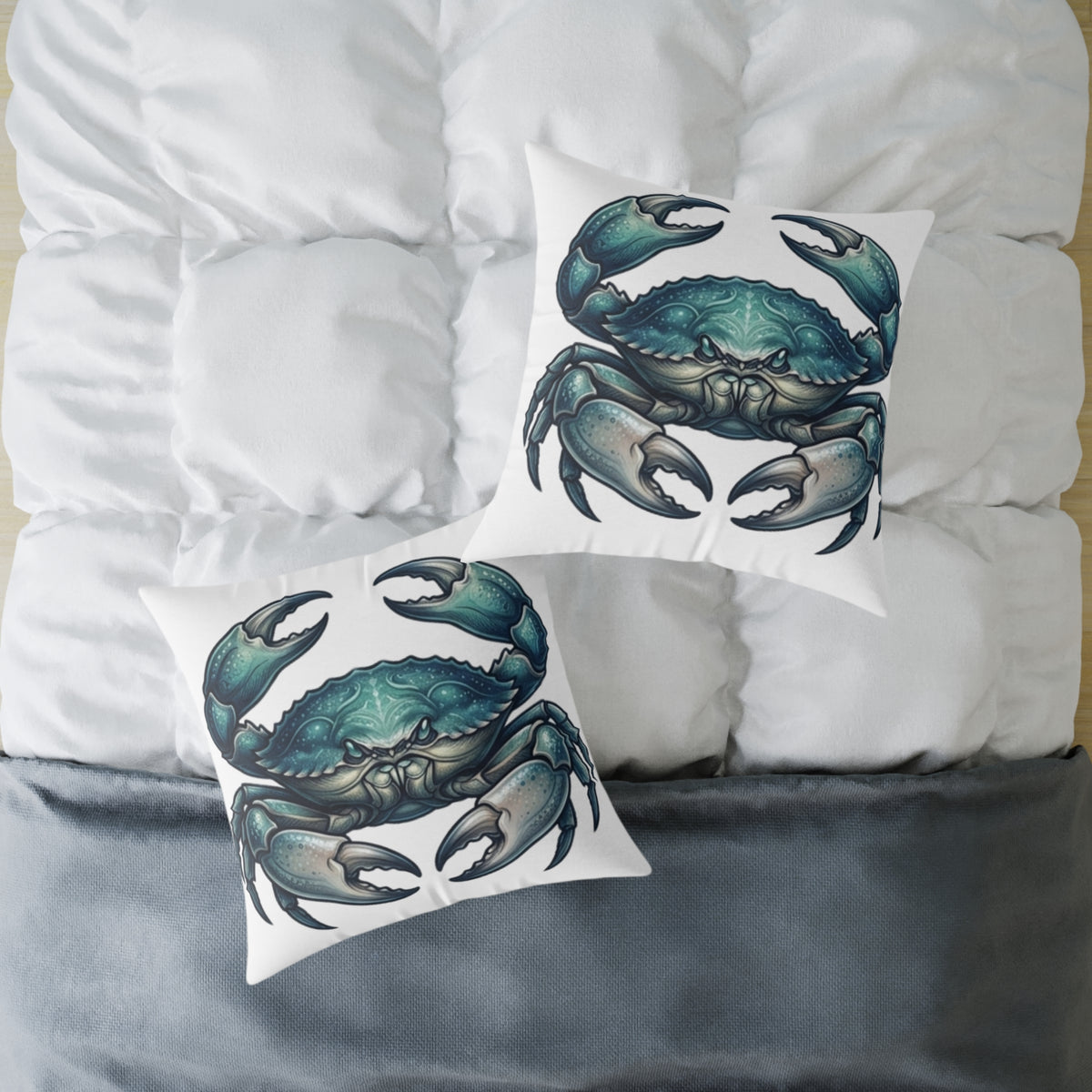 Cancer Zodiac Blue Crab Coastal Pillow — Nautical Square Throw Pillow