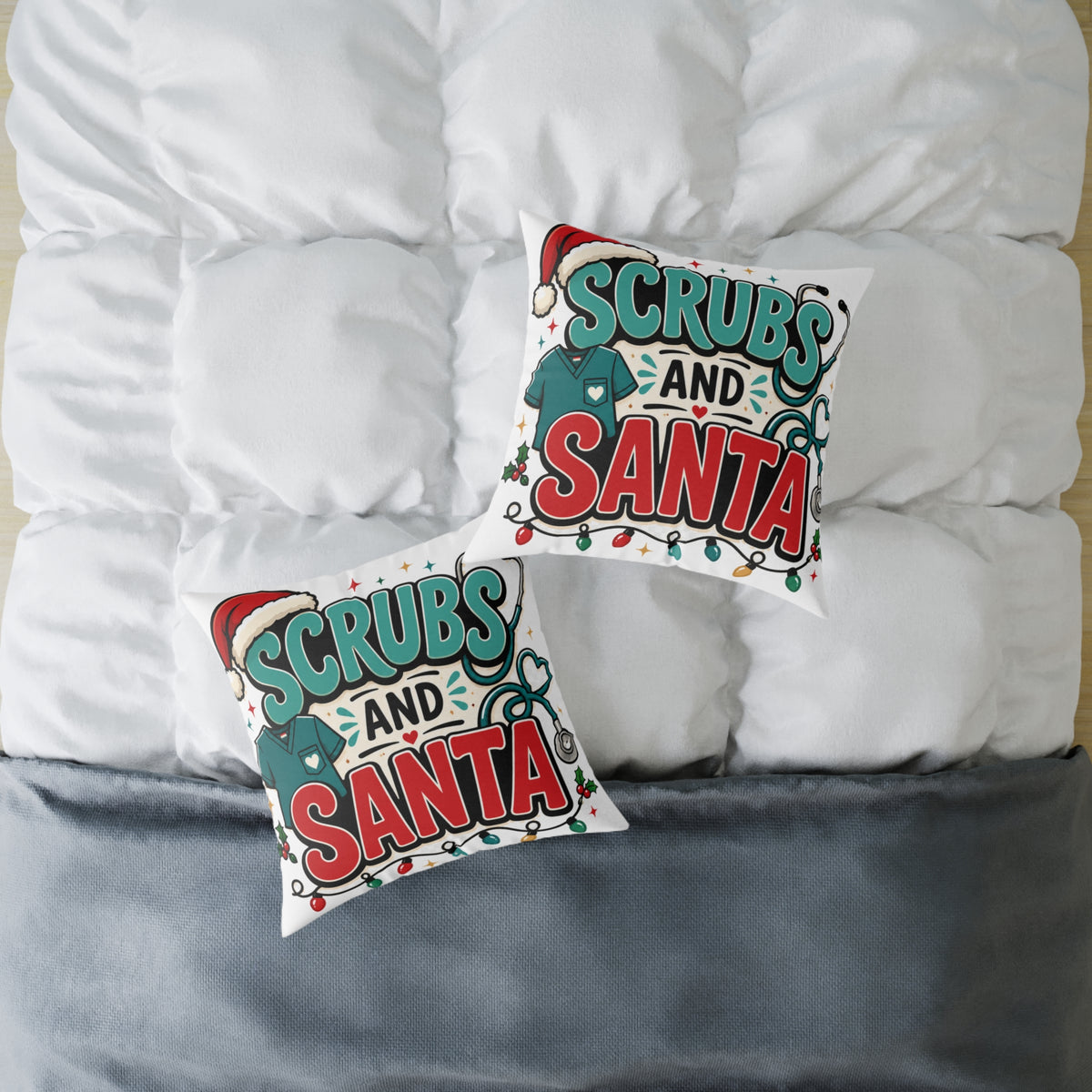Scrubs and Santa Holiday Modern Day Christmas  Pillow — Christmas Nurse Decorative Cushion