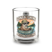 Gone Fishing Avoiding Feelings Glass Mug — Funny Glass Mug 10oz Funny Sloth Fishing Coffee Cup