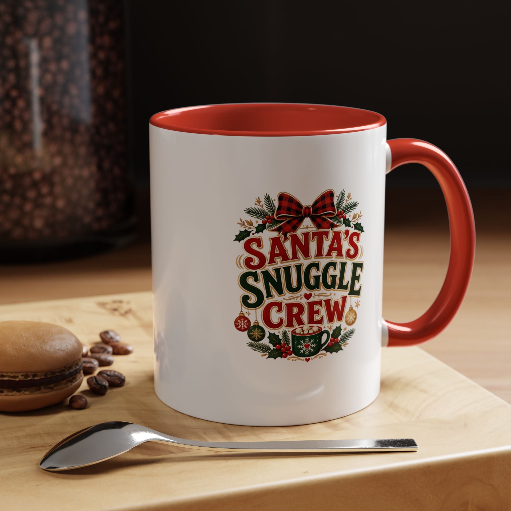 Santa’s Snuggle Crew Accent Coffee Mug — Holiday Christmas Cocoa Cup