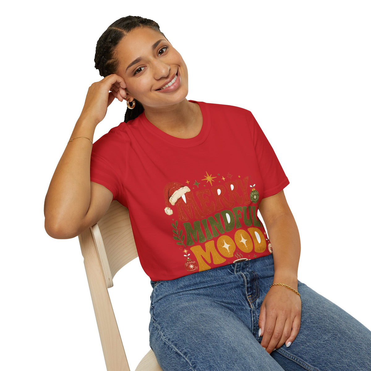 Merry Mindful Mood T-Shirt — Cozy Holiday Christmas Graphic Tee