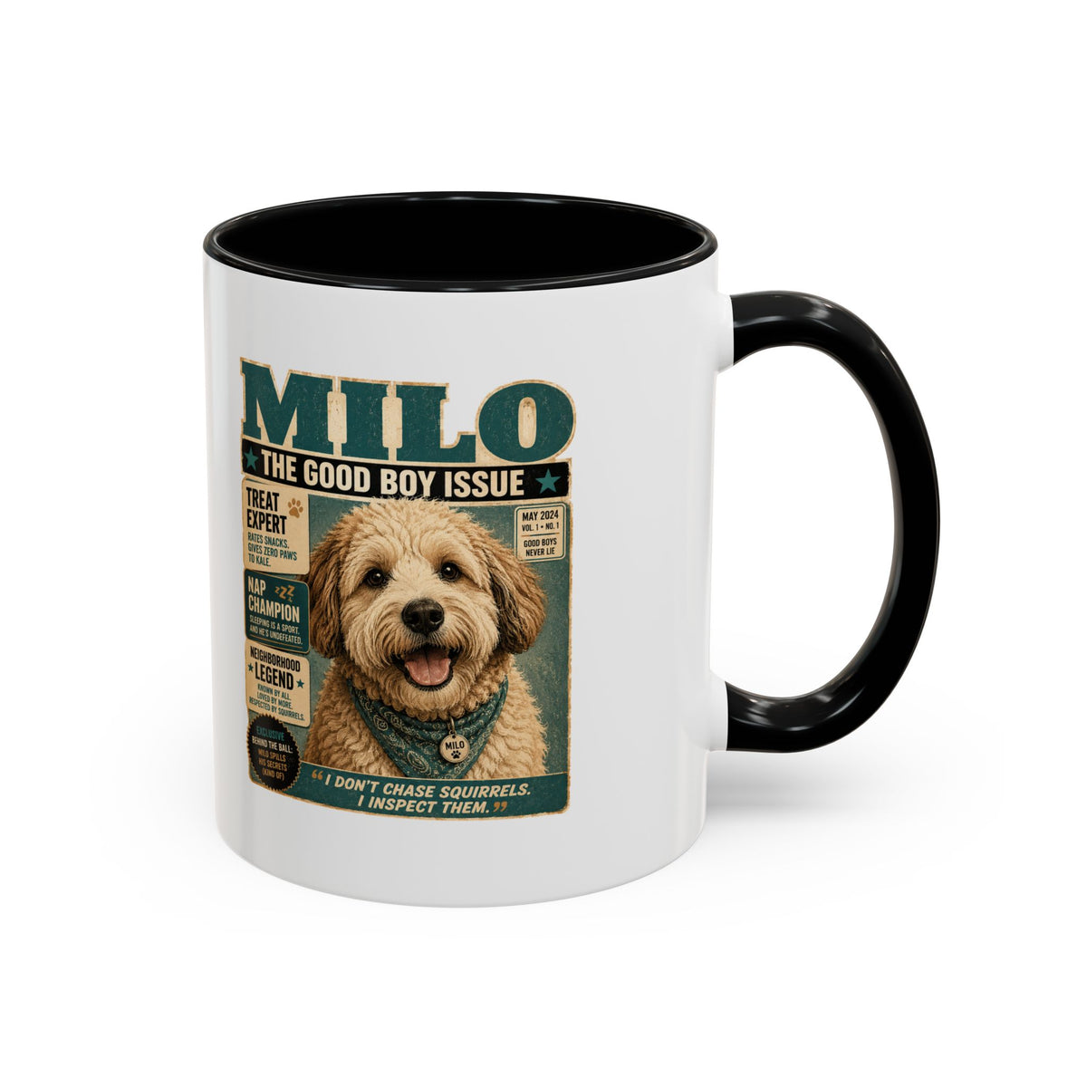Milo Bailey Dog Dad Mom Milo 'The Good Boy Issue' Accent Coffee Mug – Cute Dog Magazine Cover Design