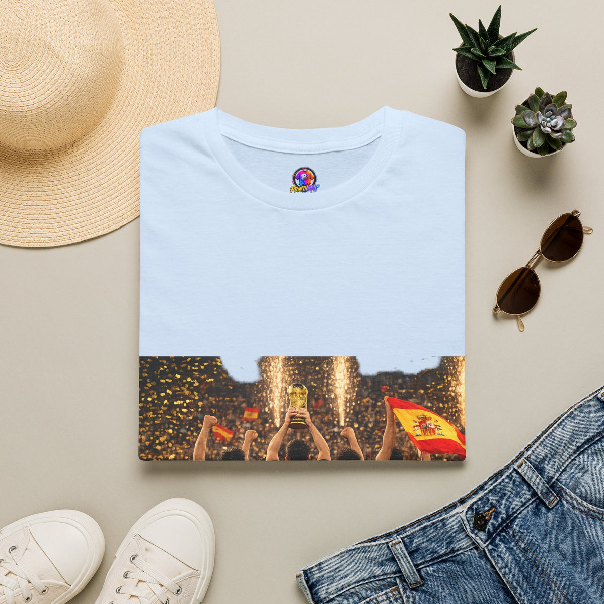 Spain World Cup Champions T‑Shirt — Soccer Trophy Celebration Tee