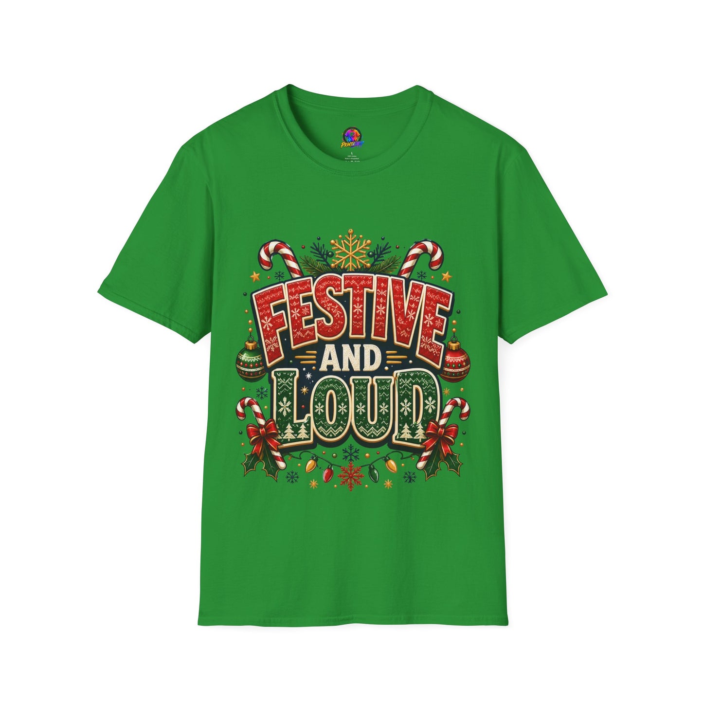 Festive and Loud Holiday T-Shirt — Christmas Candy Cane Graphic Tee