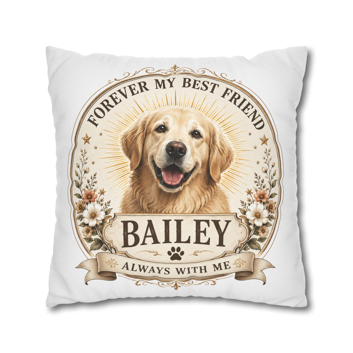 Personalized Dog Pillowcase Milo Bailey Dog Dad Mom - "Forever My Best Friend" Golden Retriever Tribute
