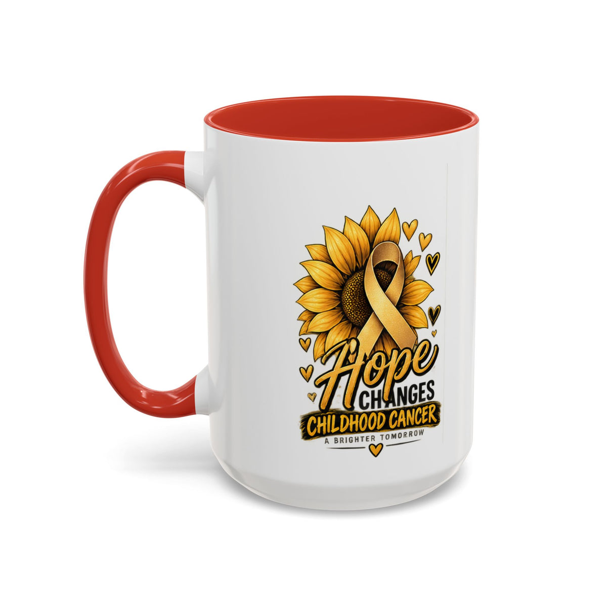 Hope Changes Childhood Cancer Mug – Gold Ribbon Sunflower Accent Coffee Cup (11/15oz)