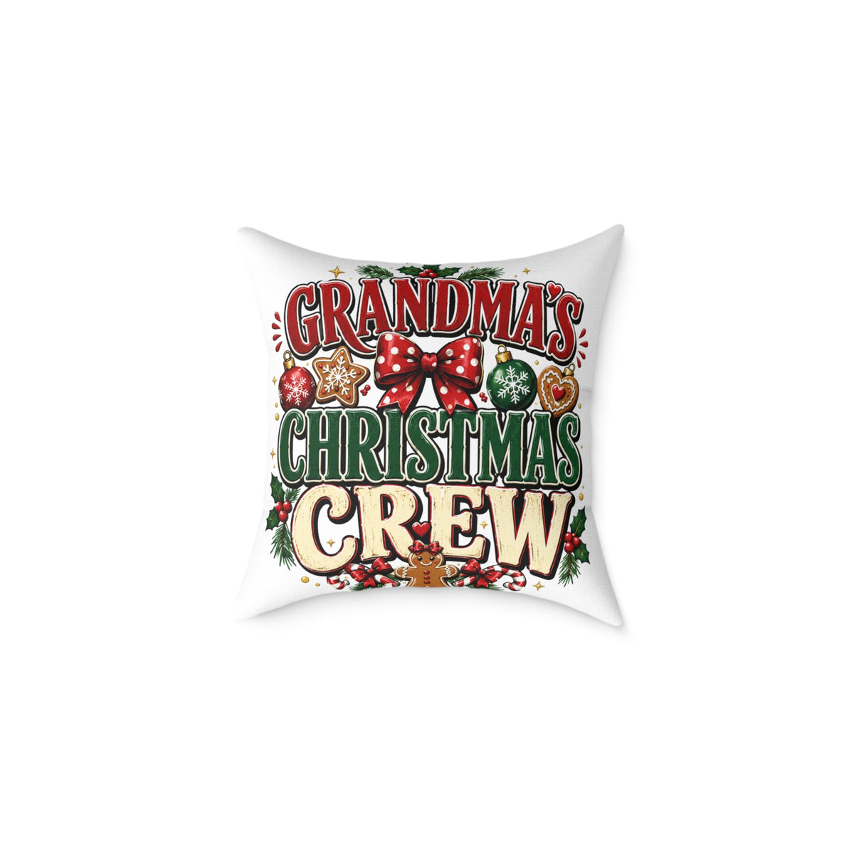 Grandma's Christmas Crew Square Pillow - Festive Holiday Throw Pillow