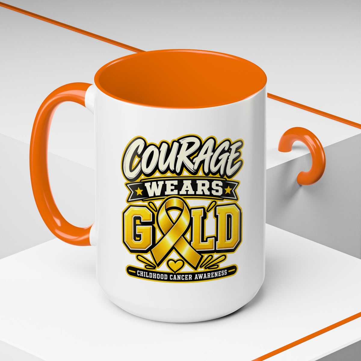 Courage Wears Gold Coffee Mug — Childhood Cancer Awareness Tea Cup