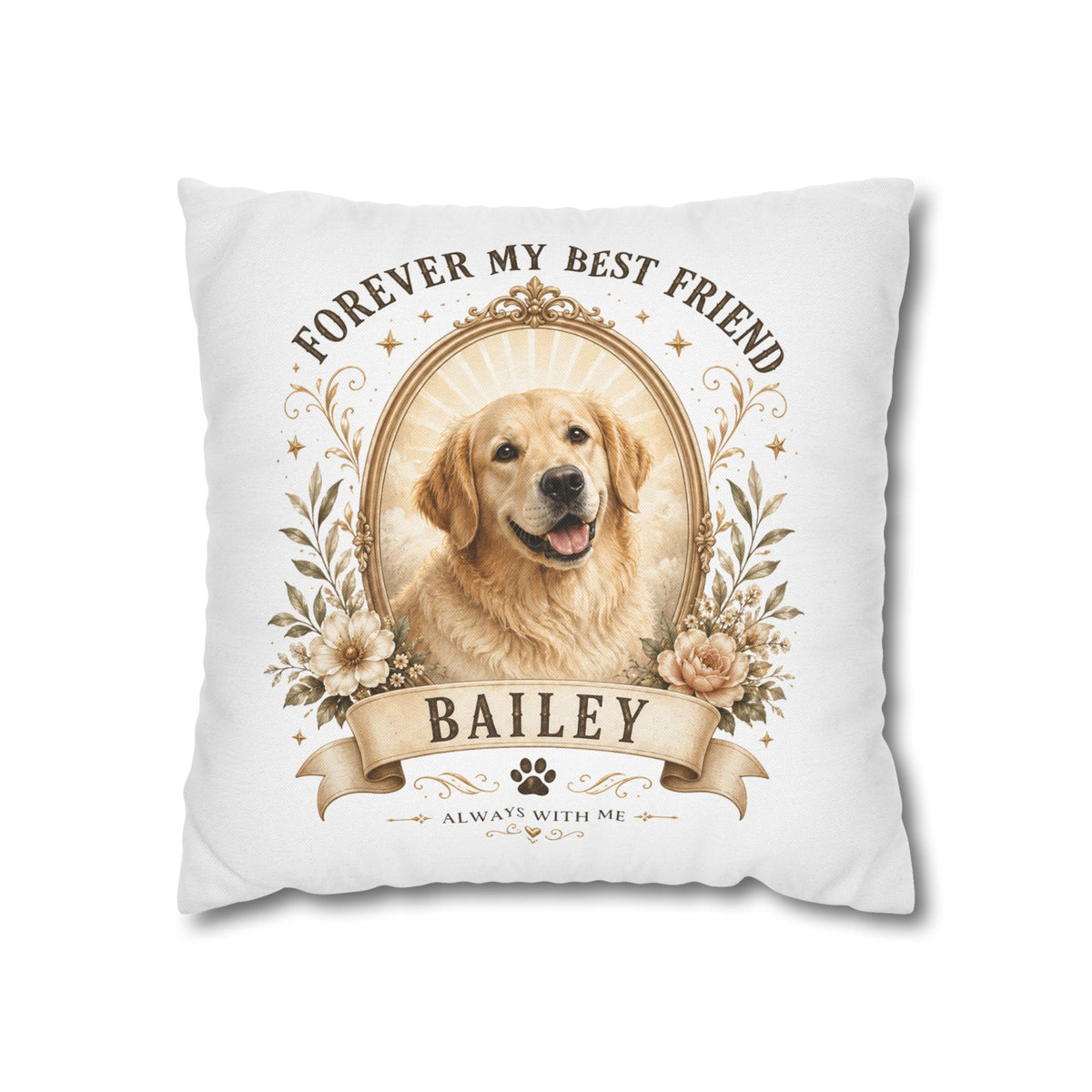 Dog Portrait Pillowcase Milo Bailey Dog Dad Mom— "Forever My Best Friend" Personalized Pet Throw Pillow