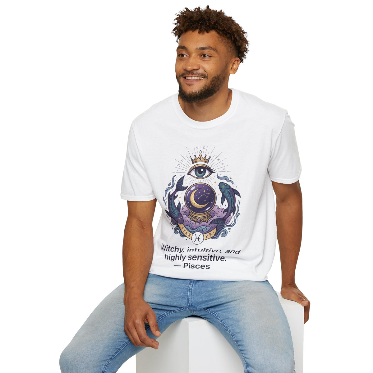 Pisces Mystic Eye T-Shirt — Witchy Astrology Moon & Crown Design