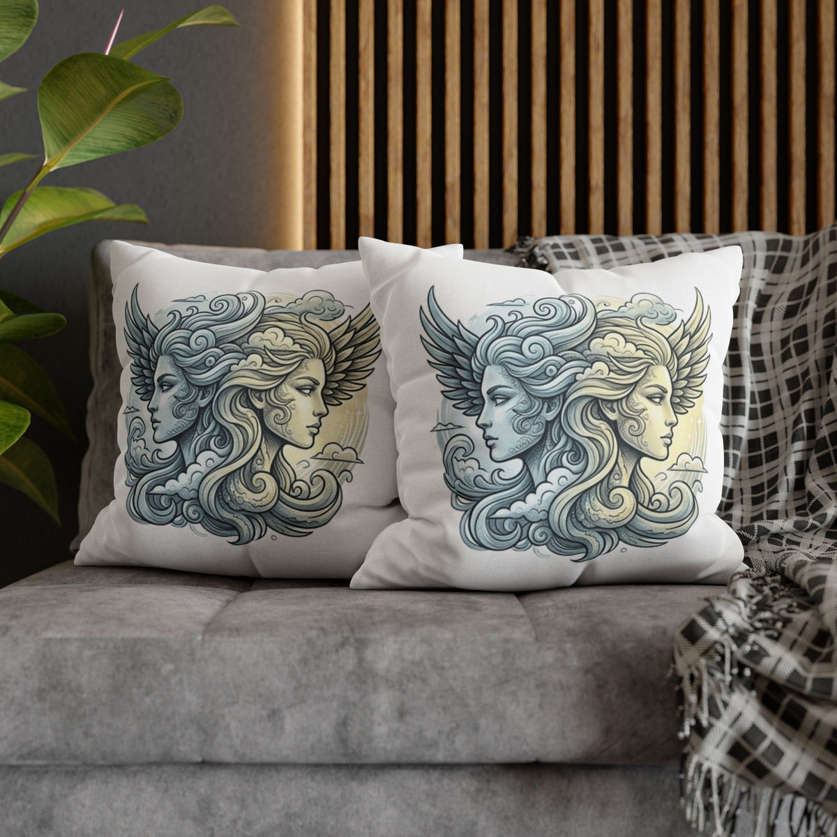 Gemini Dual Goddess Decorative Pillowcase — Celestial Sun & Moon Art Throw Pillow