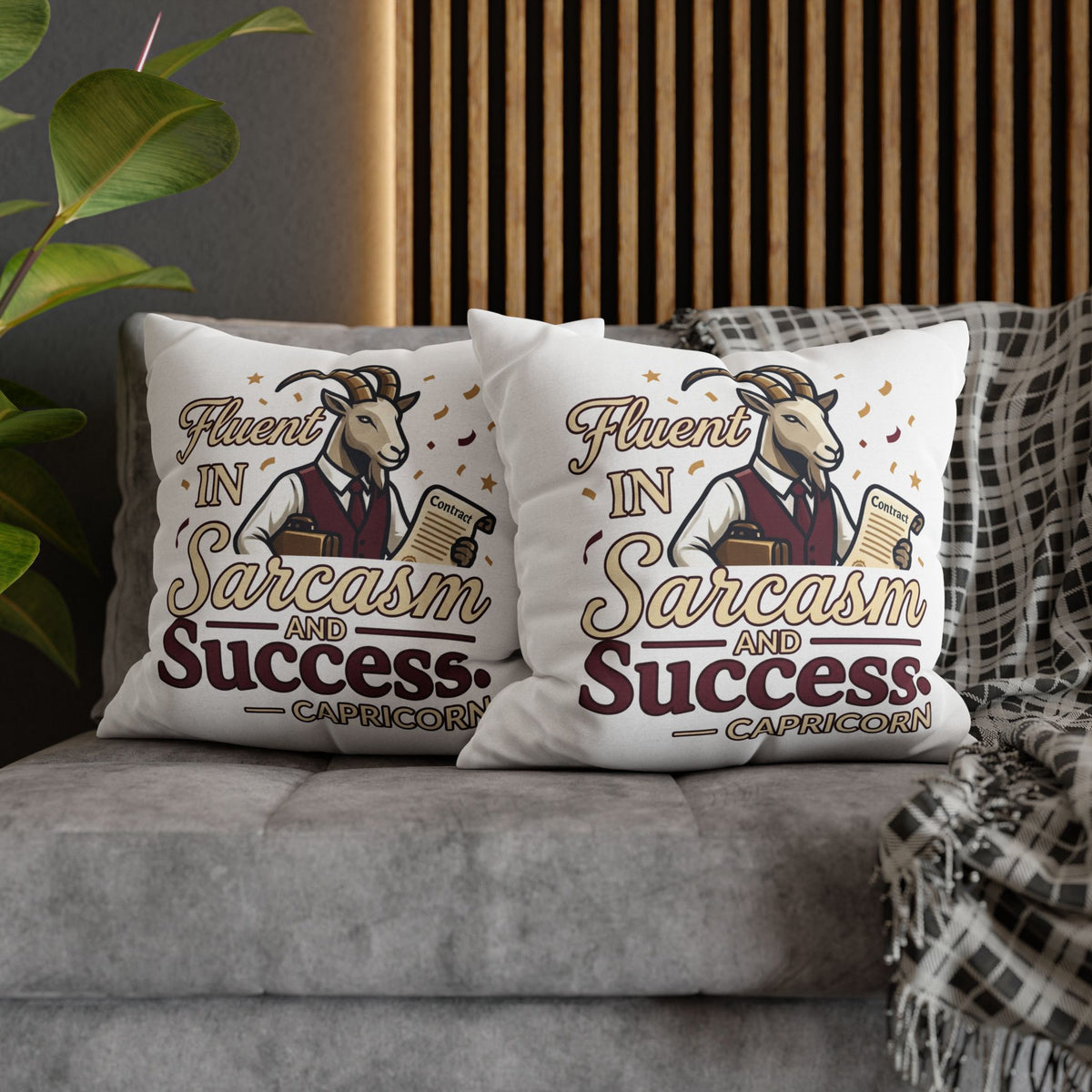 Capricorn Pillowcase – "Fluent in Sarcasm and Success" Decorative Throw Pillowcase