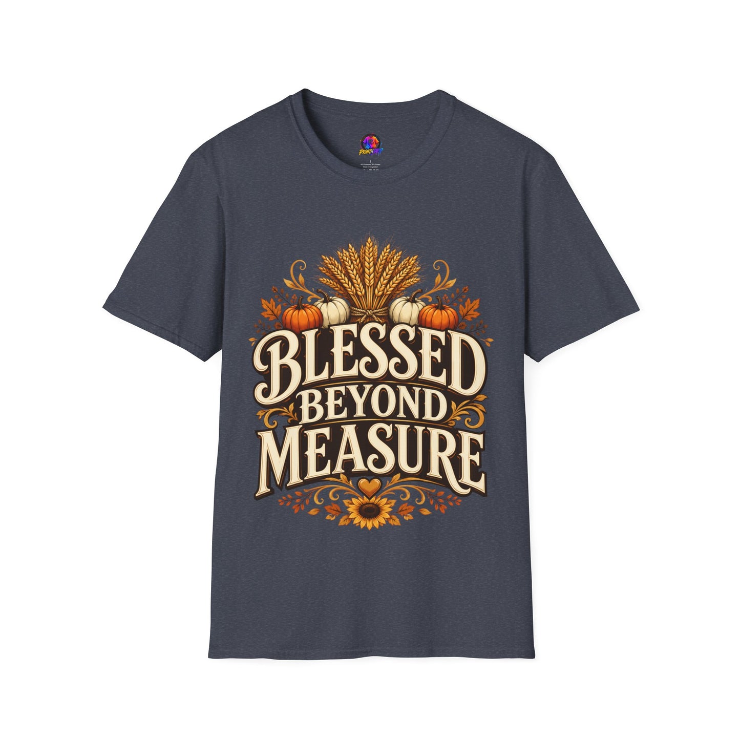 Blessed Beyond Measure T-Shirt — Fall Harvest Pumpkin & Wheat Tee