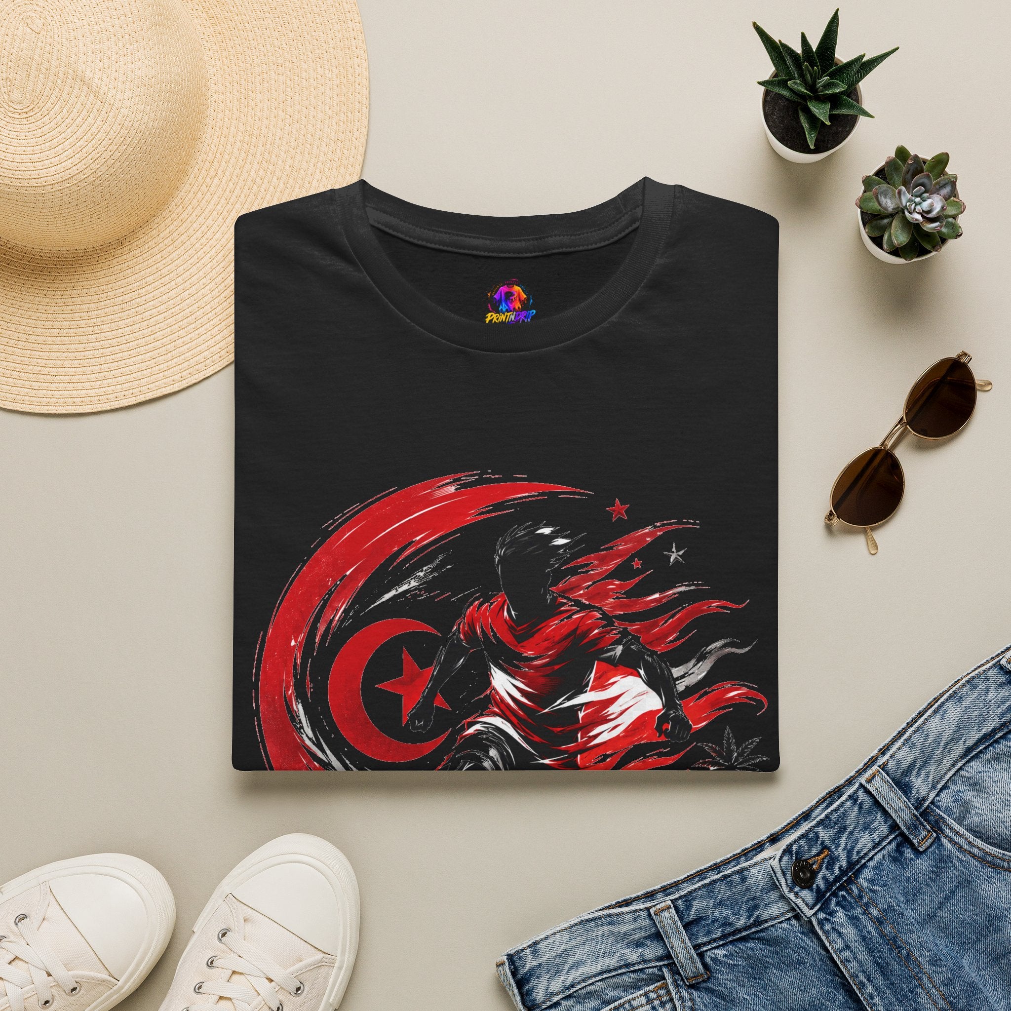 Tunisia Carthage Fire Soccer T-Shirt — Red Crescent Football Fan Tee
