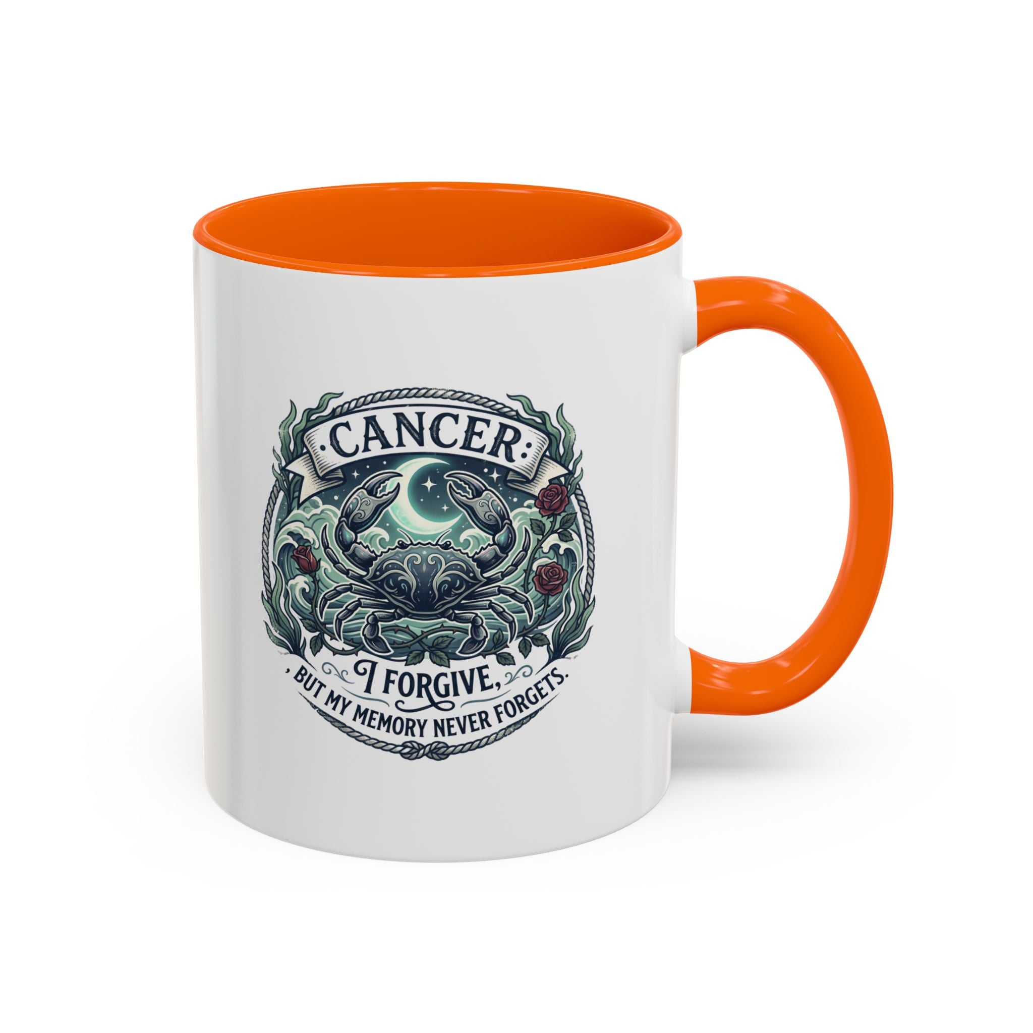 Cancer Zodiac Accent Coffee Mug — 'I Forgive But My Memory Never Forgets' Horoscope Gift