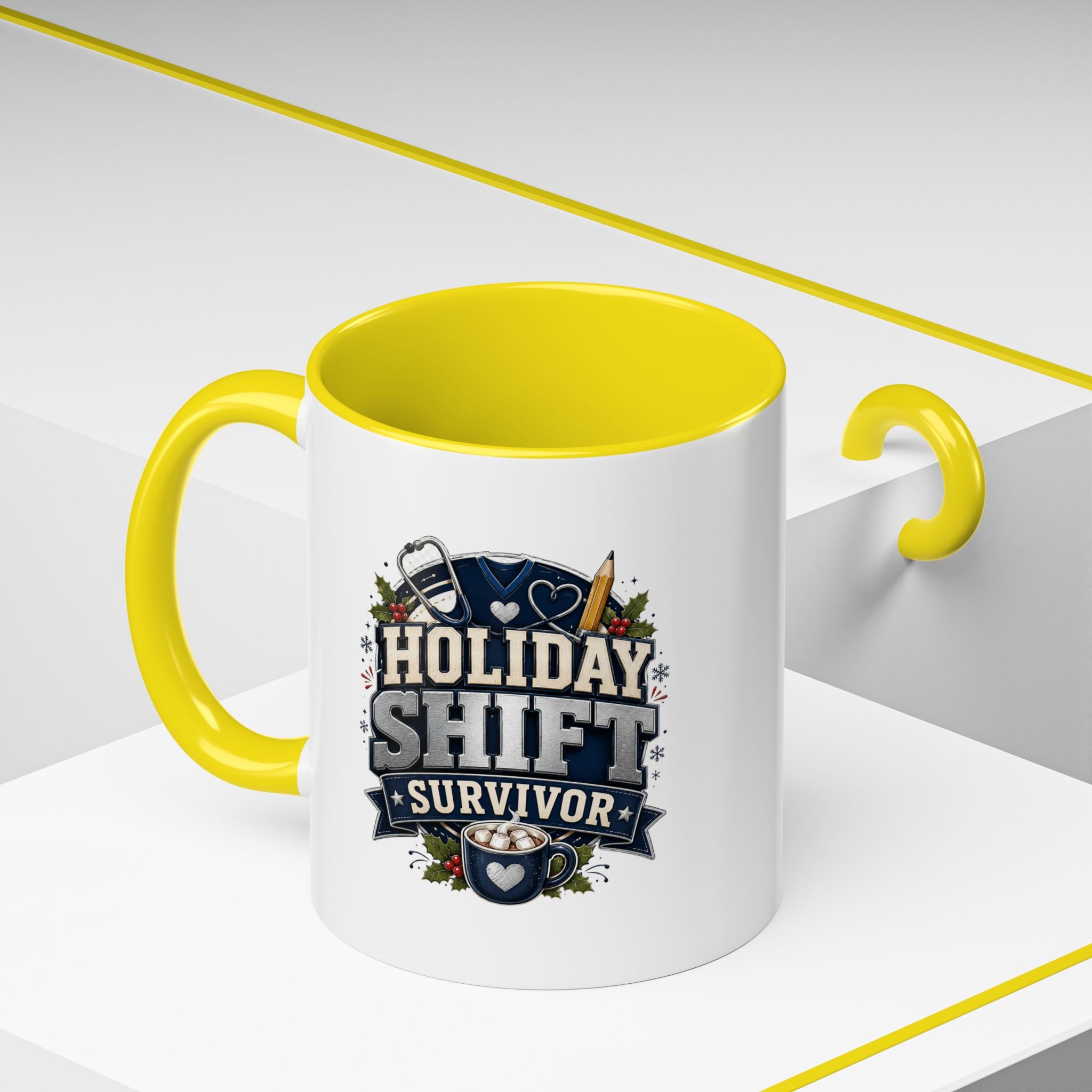 Modern Day Christmas Holiday Shift Survivor Accent Coffee Mug – Nurse & Healthcare Worker Gift