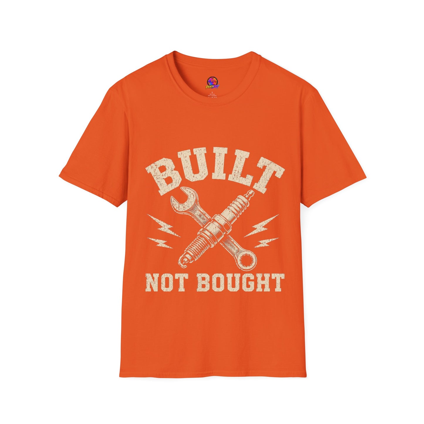 Built Not Bought T-Shirt — Mechanic Wrench & Spark Plug Vintage Tee