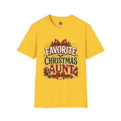 Favorite Christmas Aunt T-Shirt — Festive Holiday Auntie Tee with Bow & Holly