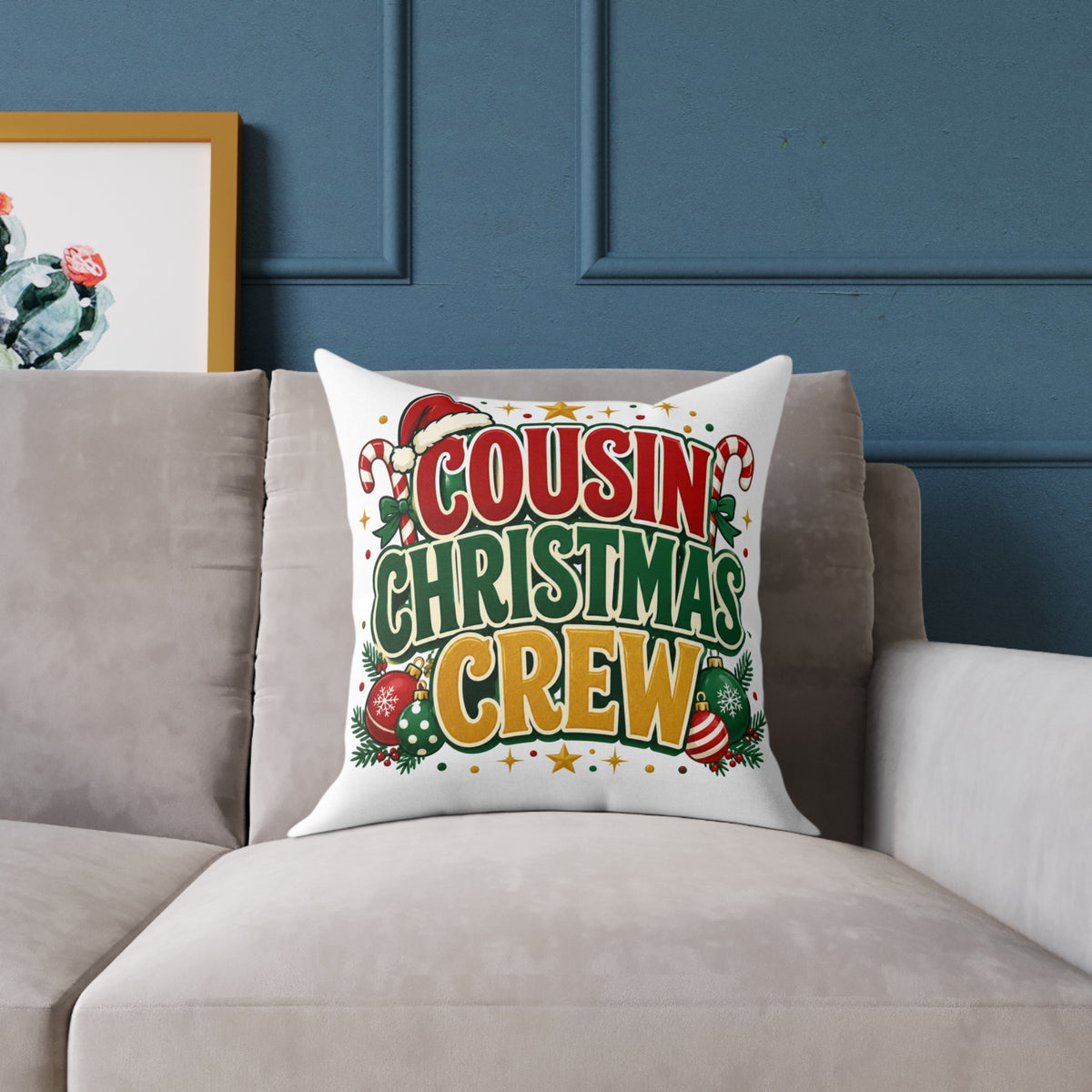 Cousin Christmas Crew Throw Pillow — Festive Holiday Decorative Cushion