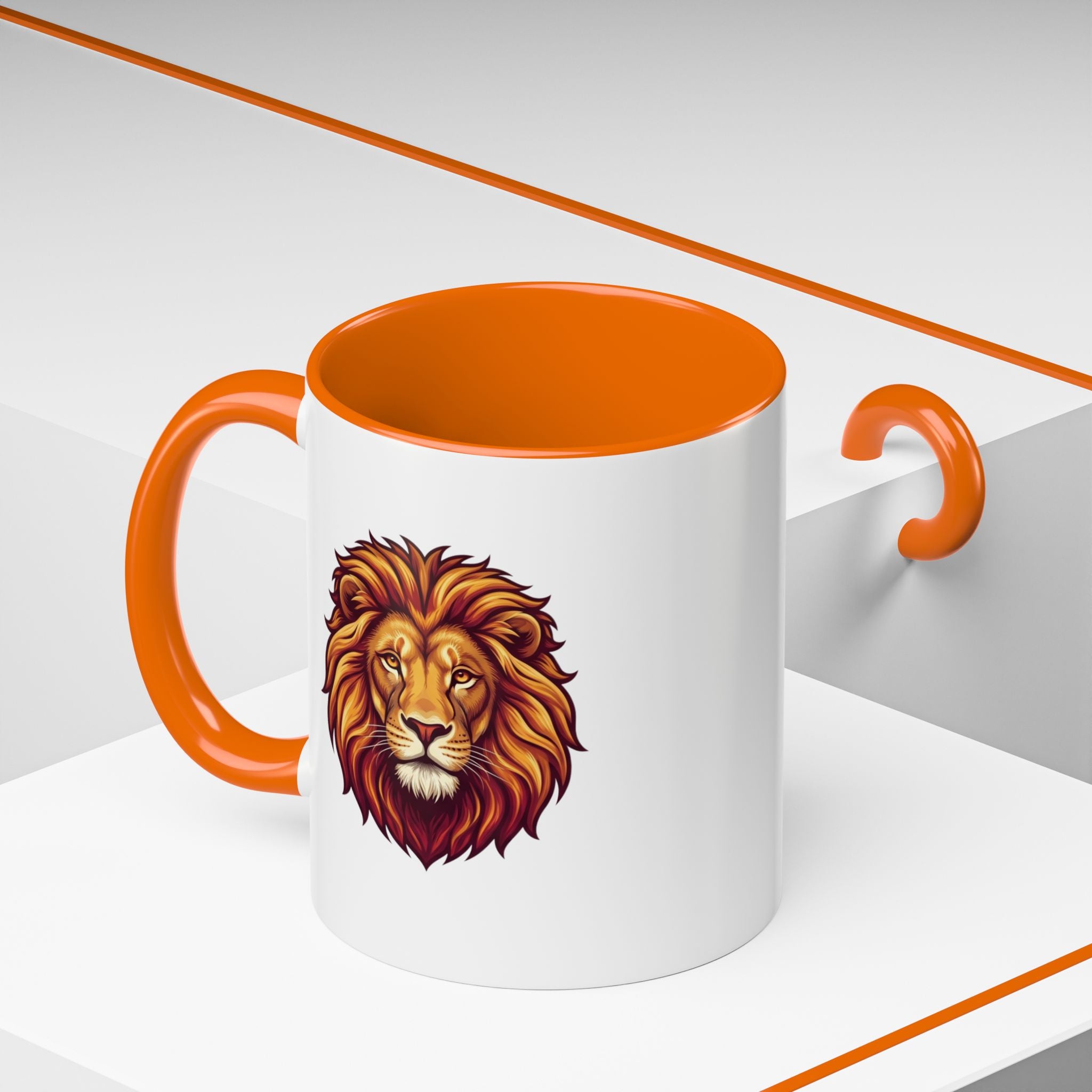 Lion Head Accent Coffee Mug — Bold Tribal Lion Face Design,