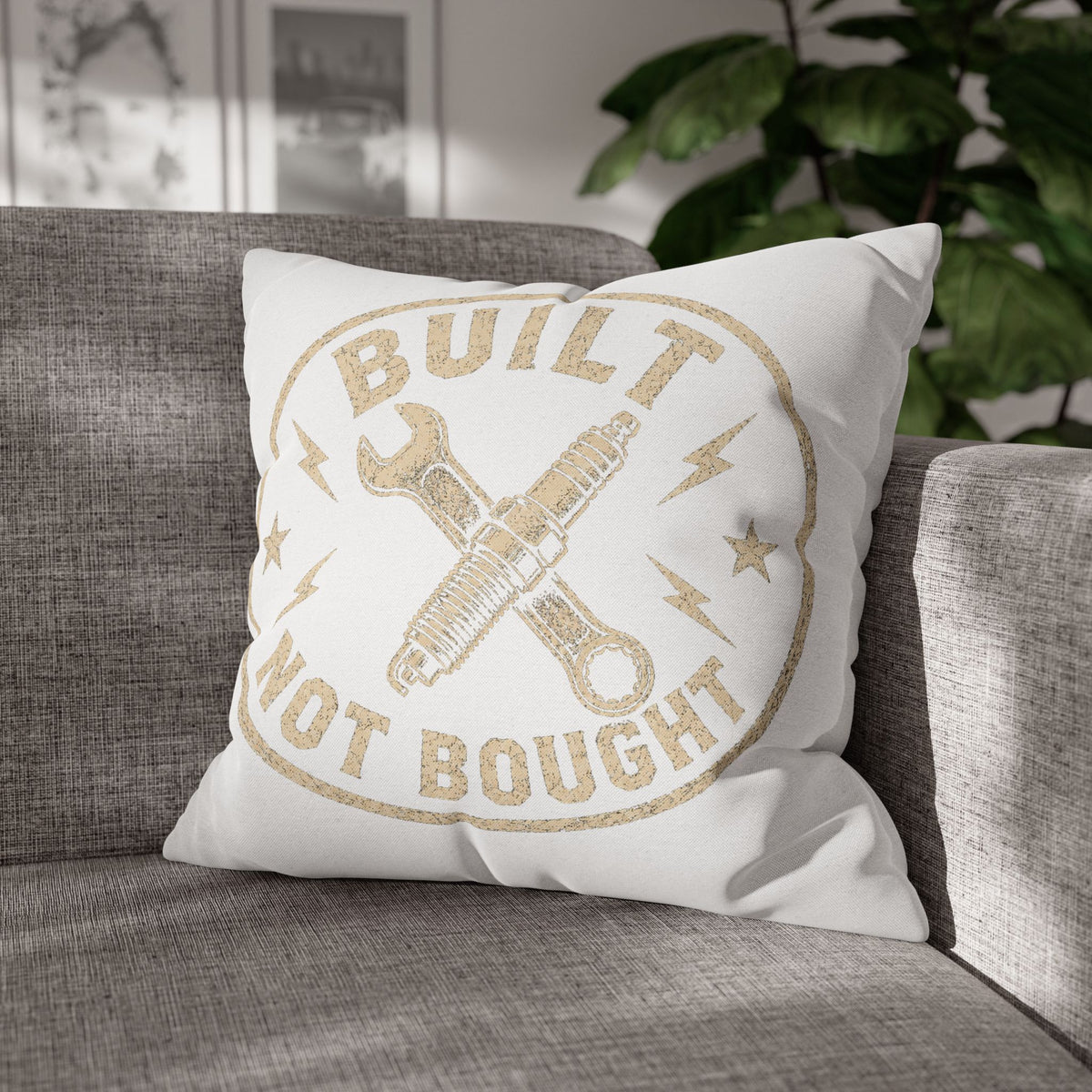 Built Not Bought Decorative Pillowcase Milo Bailey Dog Dad Mom — Mechanic Tool Wrench Spark Plug Graphic