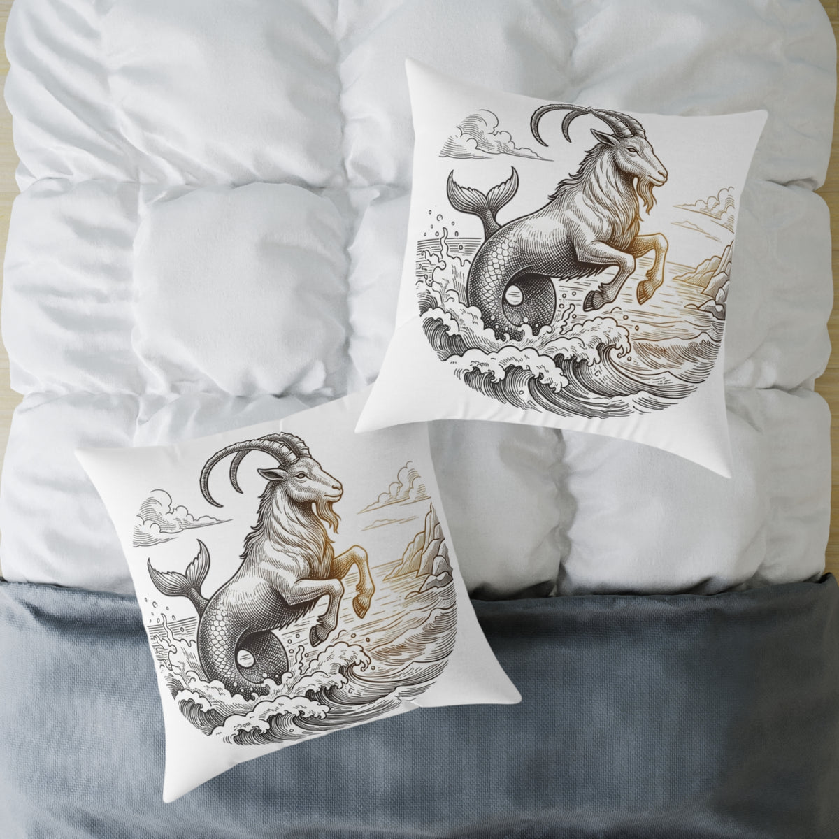 Capricorn Sea-Goat Decorative Pillow — Zodiac Mythology Throw Pillow