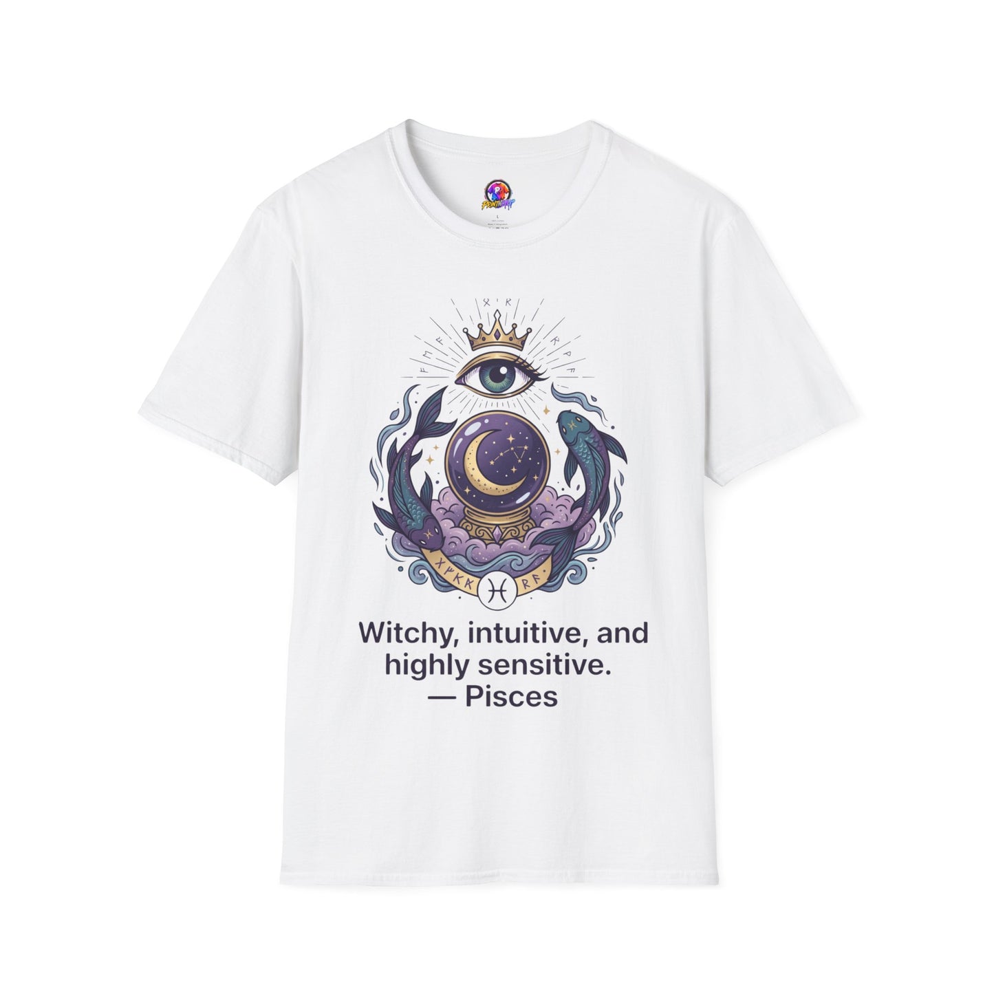 Pisces Mystic Eye T-Shirt — Witchy Astrology Moon & Crown Design